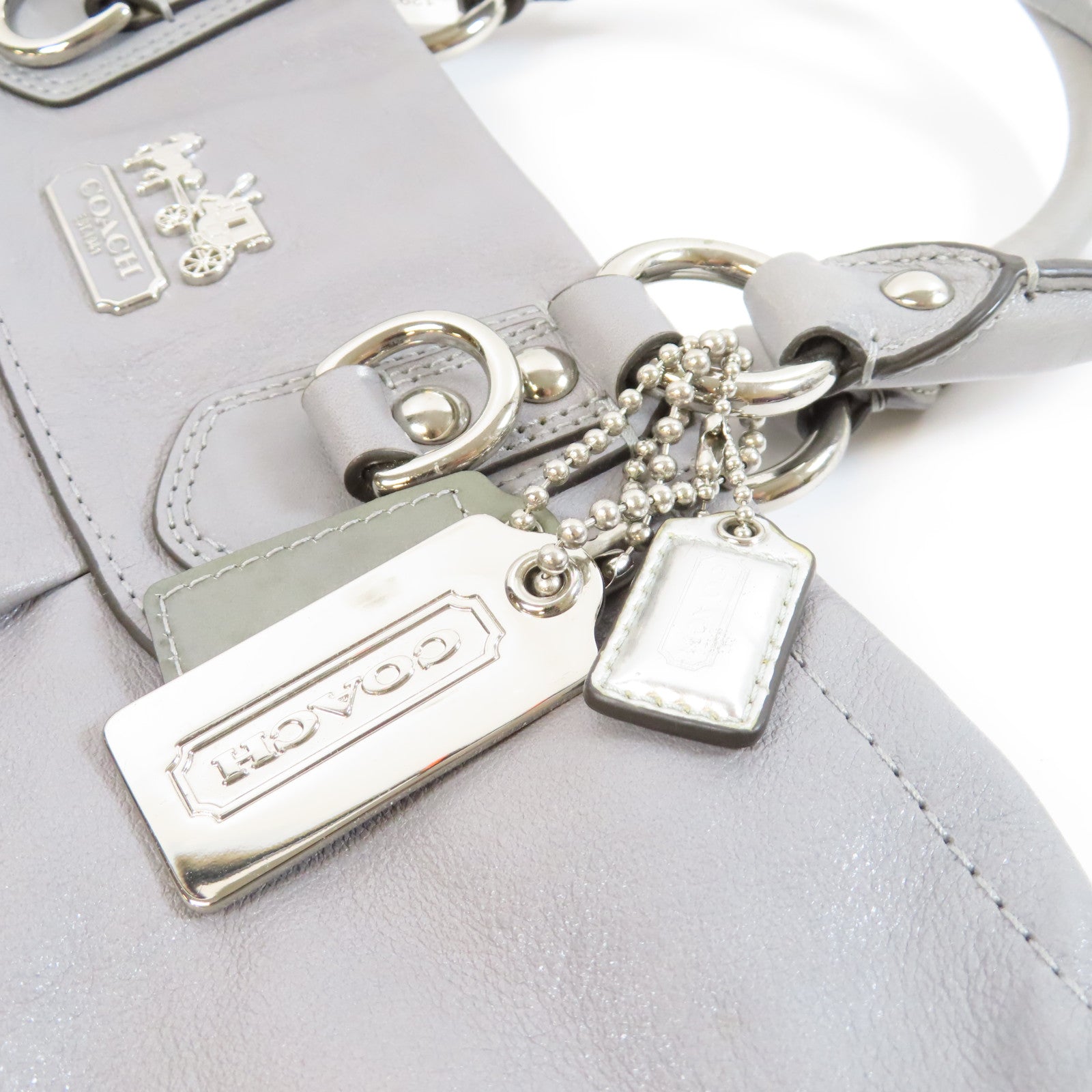 COACH 【激減優惠】牛皮皮革2 Way Shoulder Bag銀扣手挽肩背兩用袋灰色