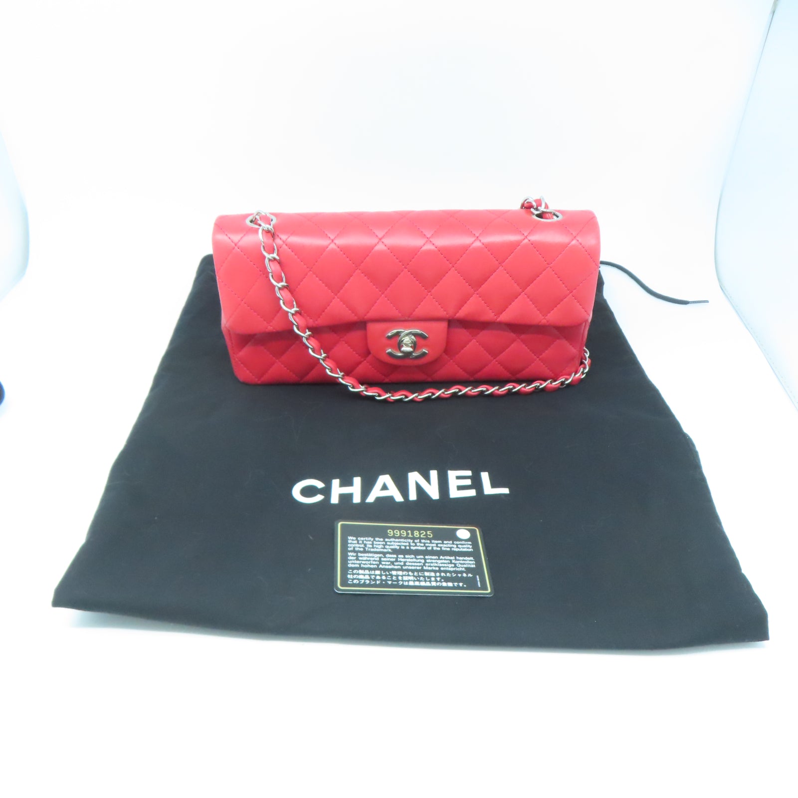 CHANEL 【清倉大減價】菱格牛皮皮革Shoulder Bag銀扣鏈帶肩背袋紅色