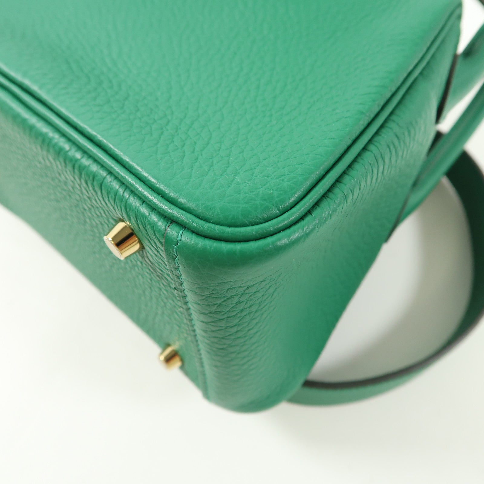 HERMES Clemence皮革Mini Lindy金扣手挽肩背兩用袋Vert Vertigo/綠色