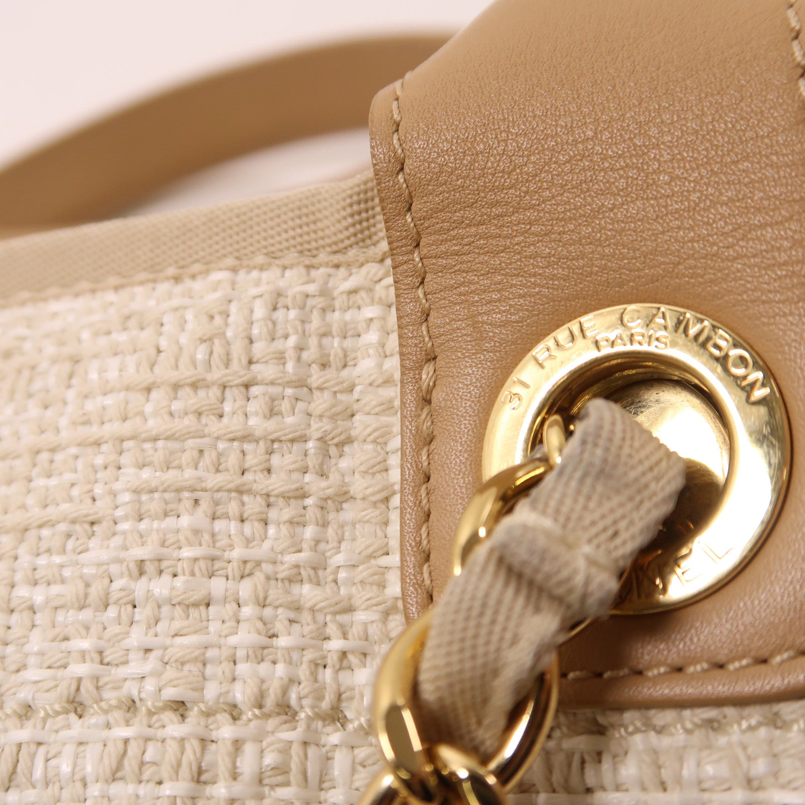 CHANEL 帆布/Straw Deauville金扣手挽肩背兩用袋