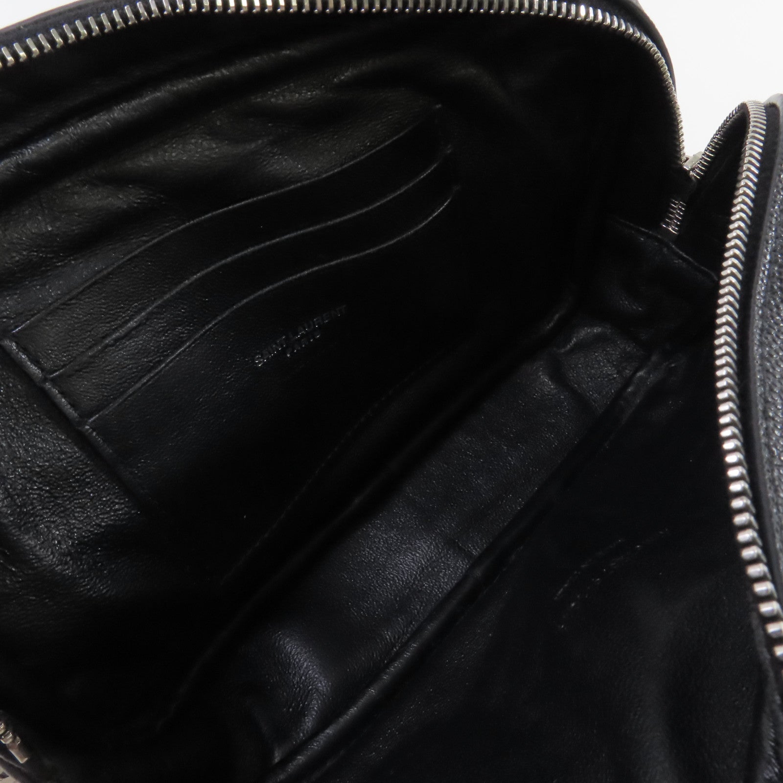 SAINT LAURENT 斜紋牛皮皮革Camera Shoulder Bag銀扣鏈帶肩背黑色