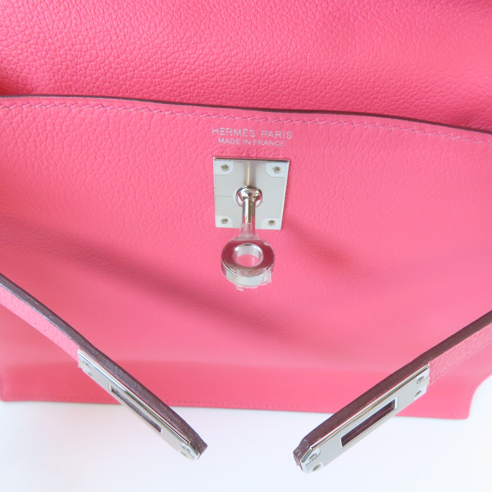 HERMES Evercolor皮革Kelly Danse II銀扣肩背袋腰包Rose Azalee/粉紅色