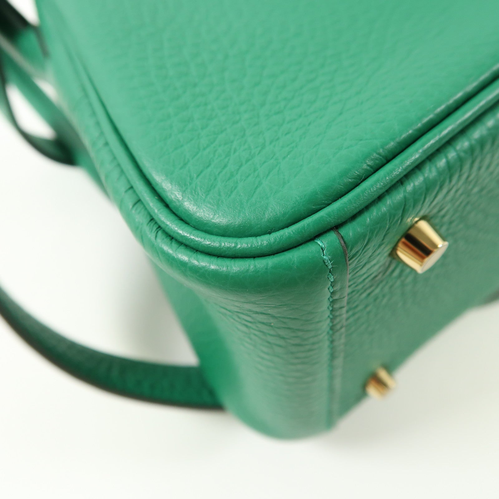 HERMES Clemence皮革Mini Lindy金扣手挽肩背兩用袋Vert Vertigo/綠色