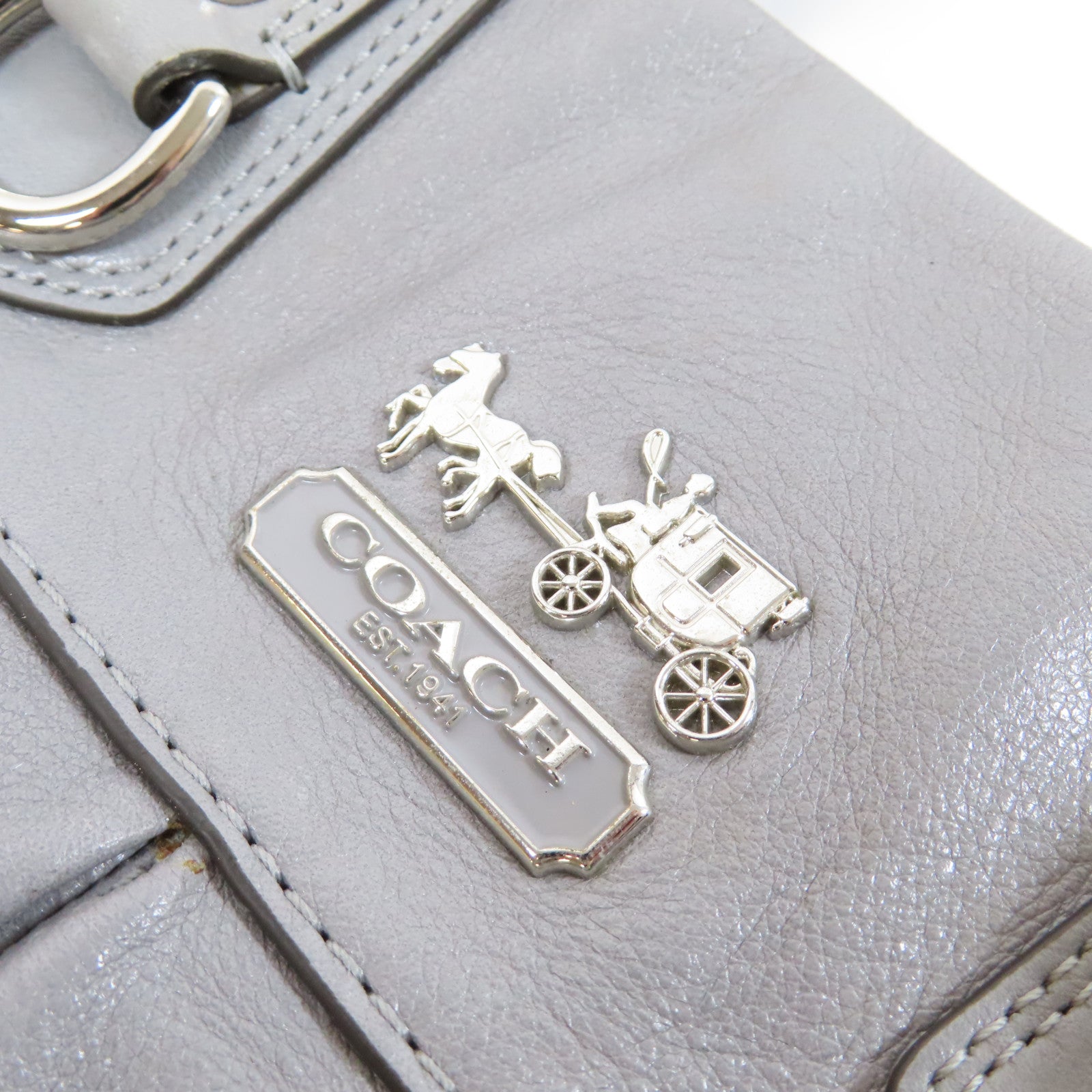 COACH 【激減優惠】牛皮皮革2 Way Shoulder Bag銀扣手挽肩背兩用袋灰色