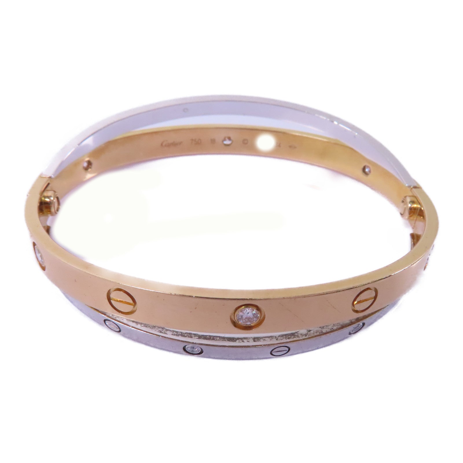 CARTIER 18K玫瑰金/白金Double Love Bracelet 12P Diamond鑽石手鐲