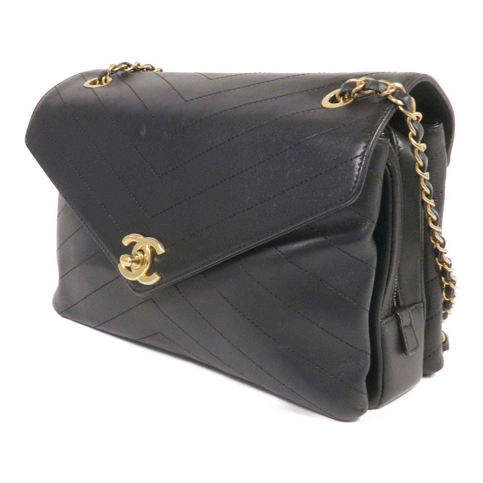 CHANEL 皮革Chain Shoulder金扣鏈帶肩背袋