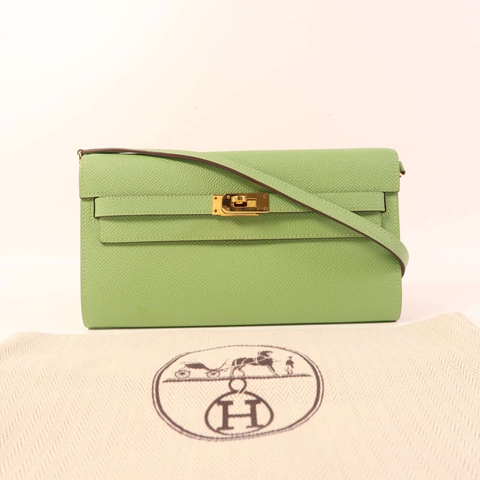 HERMES Epsom皮革Kelly To Go金扣肩背袋Vert Criquet