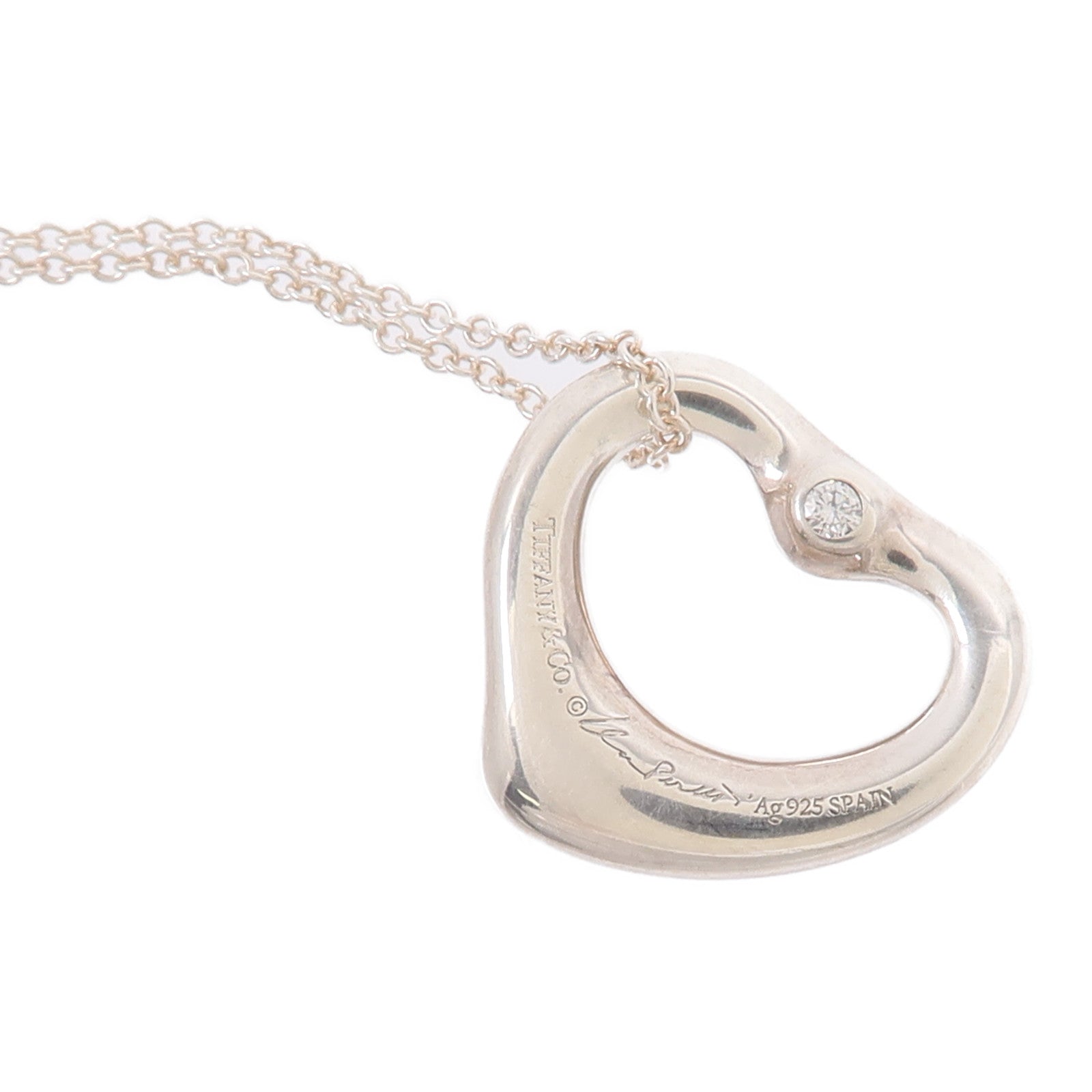 TIFFANY＆CO 925純銀Open Heart Pendant With Diamond SM鑽石項鍊