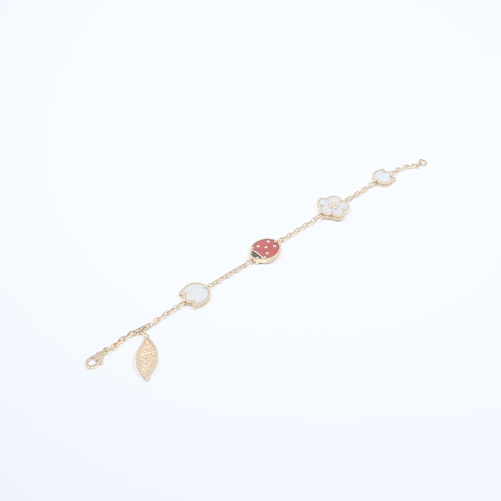 Van Cleef & Arpels 18K玫瑰金Lucky Spring Bracelet 5 Motifs珍珠母貝/縞瑪瑙/紅玉髓手鏈