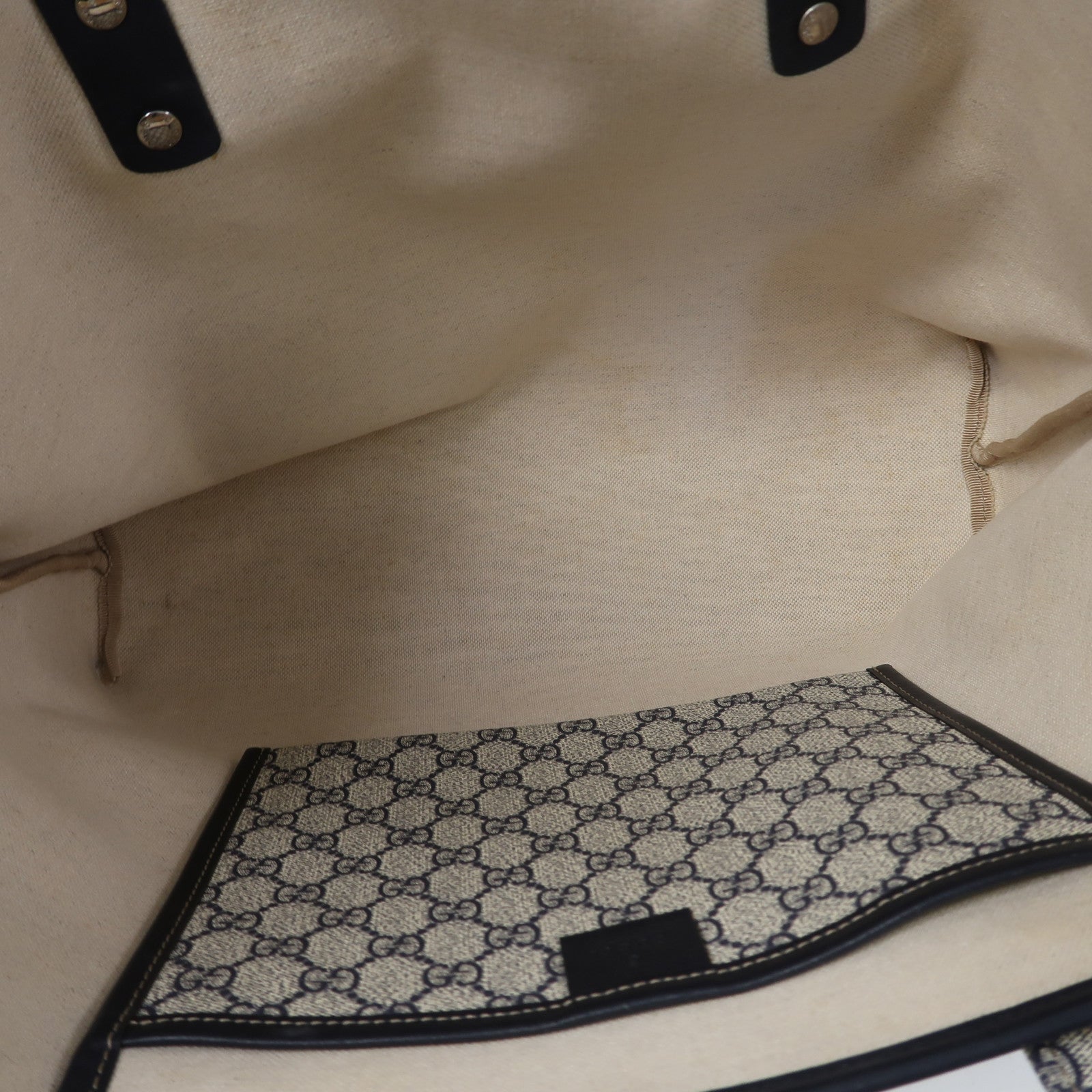GUCCI 塗層帆布Tote Bag銀扣肩背袋啡色/藍色