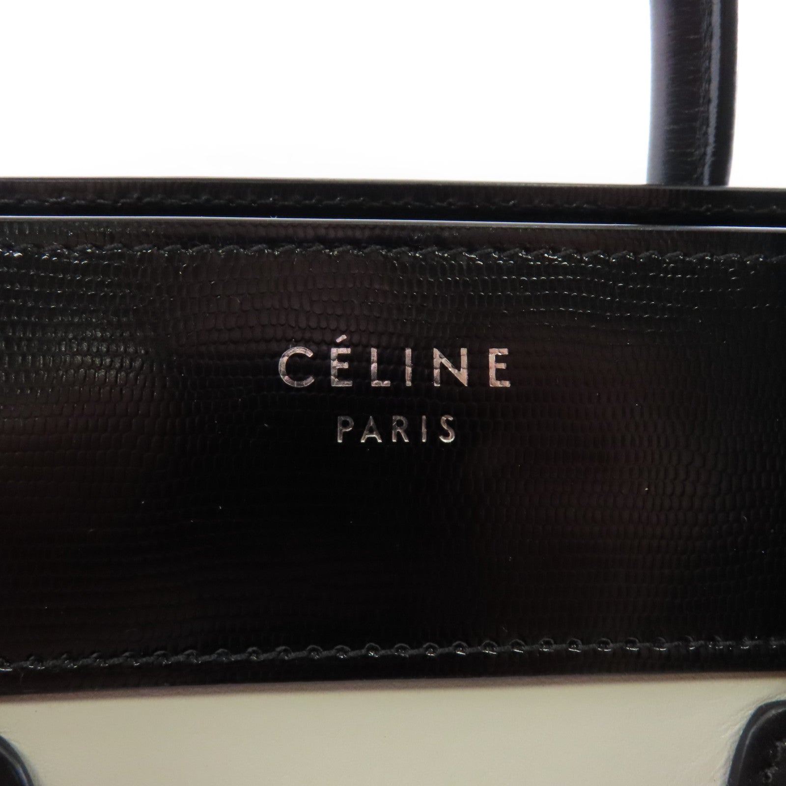 CELINE 牛皮皮革Micro Luggage銀扣手挽袋白色/黑色