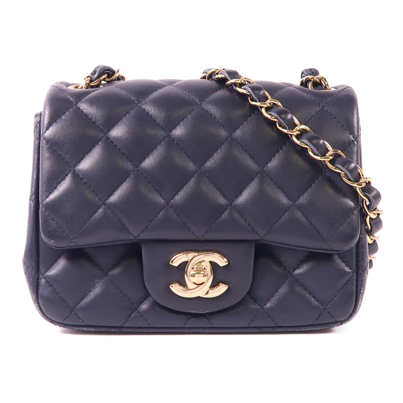 CHANEL 羊皮皮革Mini Classic 17金扣鏈帶肩背袋