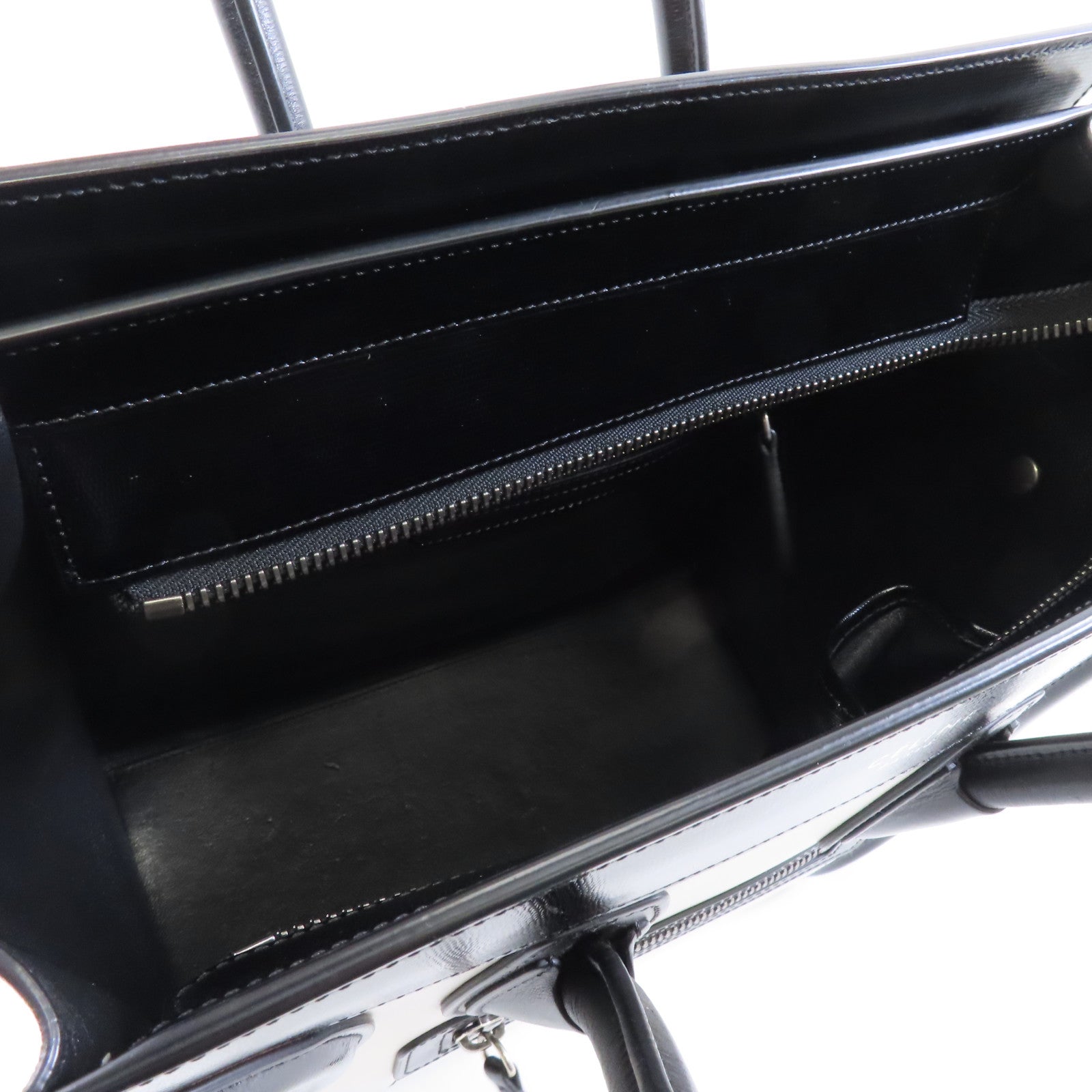 CELINE 牛皮皮革Micro Luggage銀扣手挽袋白色/黑色