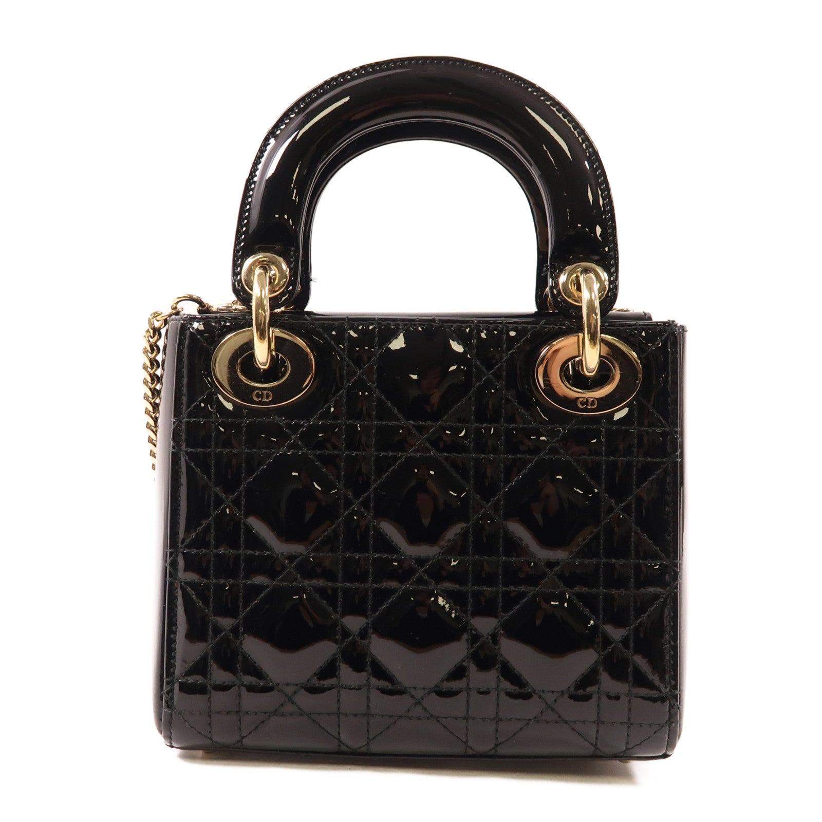 Dior 漆皮皮革Mini Lady Dior金扣鏈帶手挽肩背兩用袋