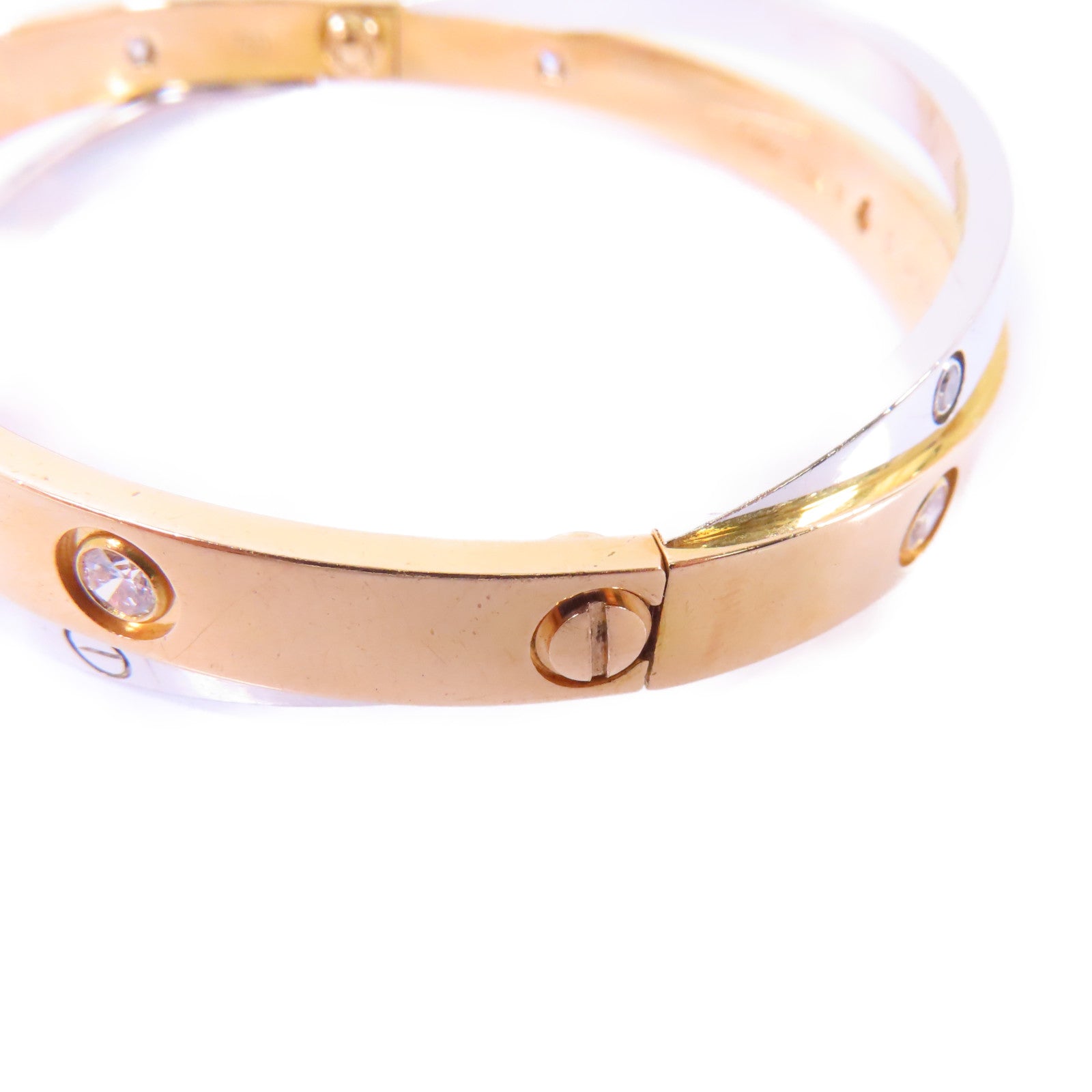 CARTIER 18K玫瑰金/白金Double Love Bracelet 12P Diamond鑽石手鐲
