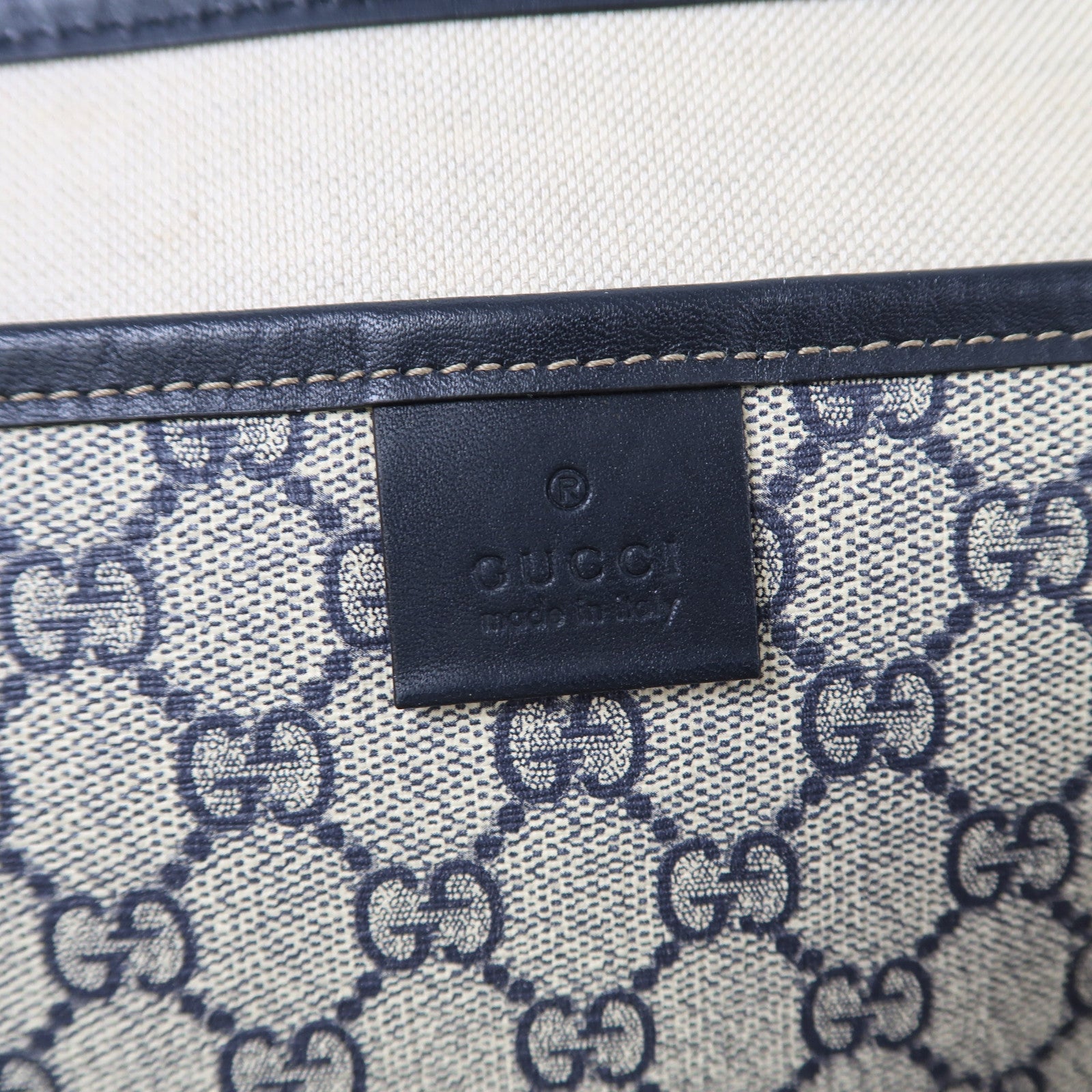 GUCCI 塗層帆布Tote Bag銀扣肩背袋啡色/藍色