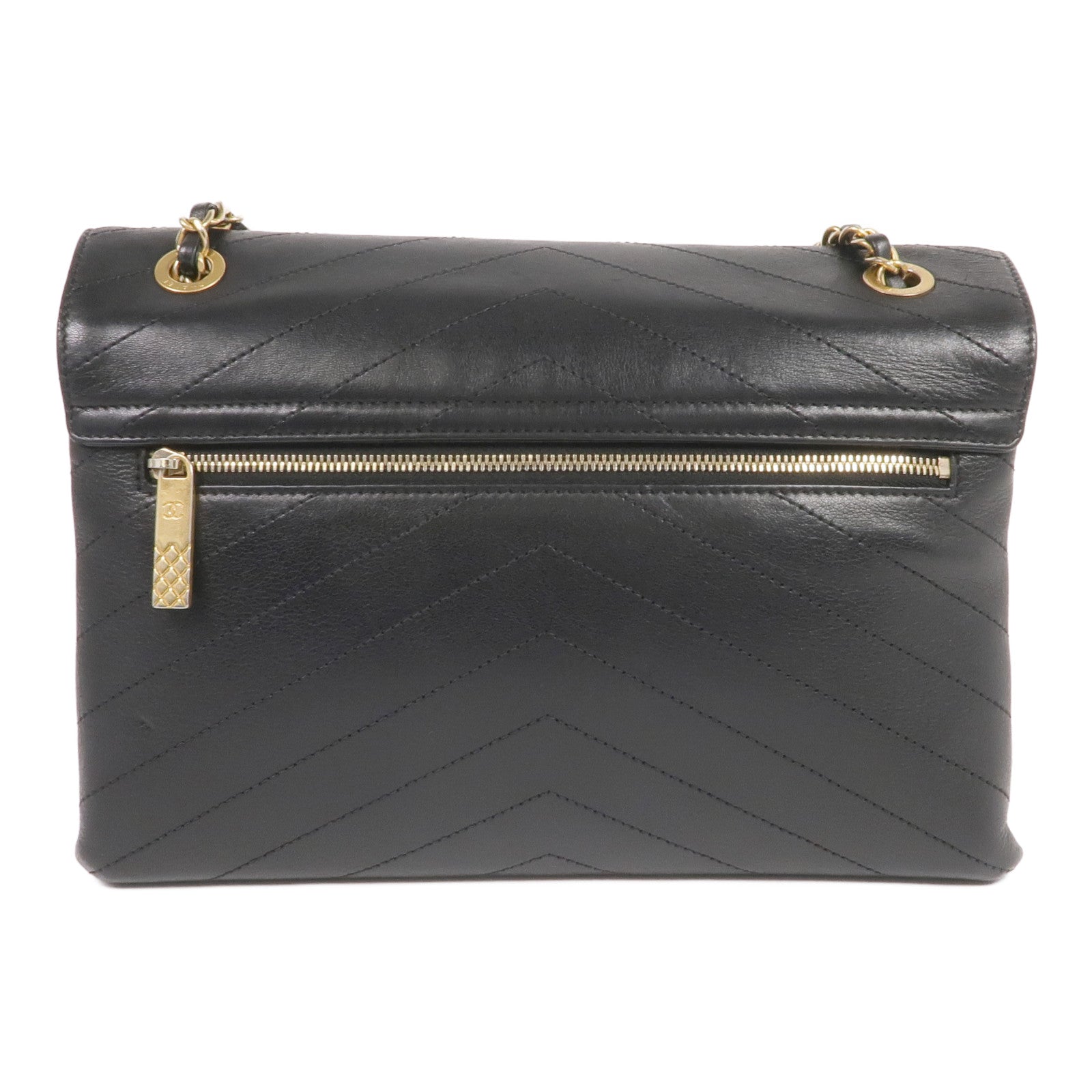 CHANEL 皮革Chain Shoulder金扣鏈帶肩背袋