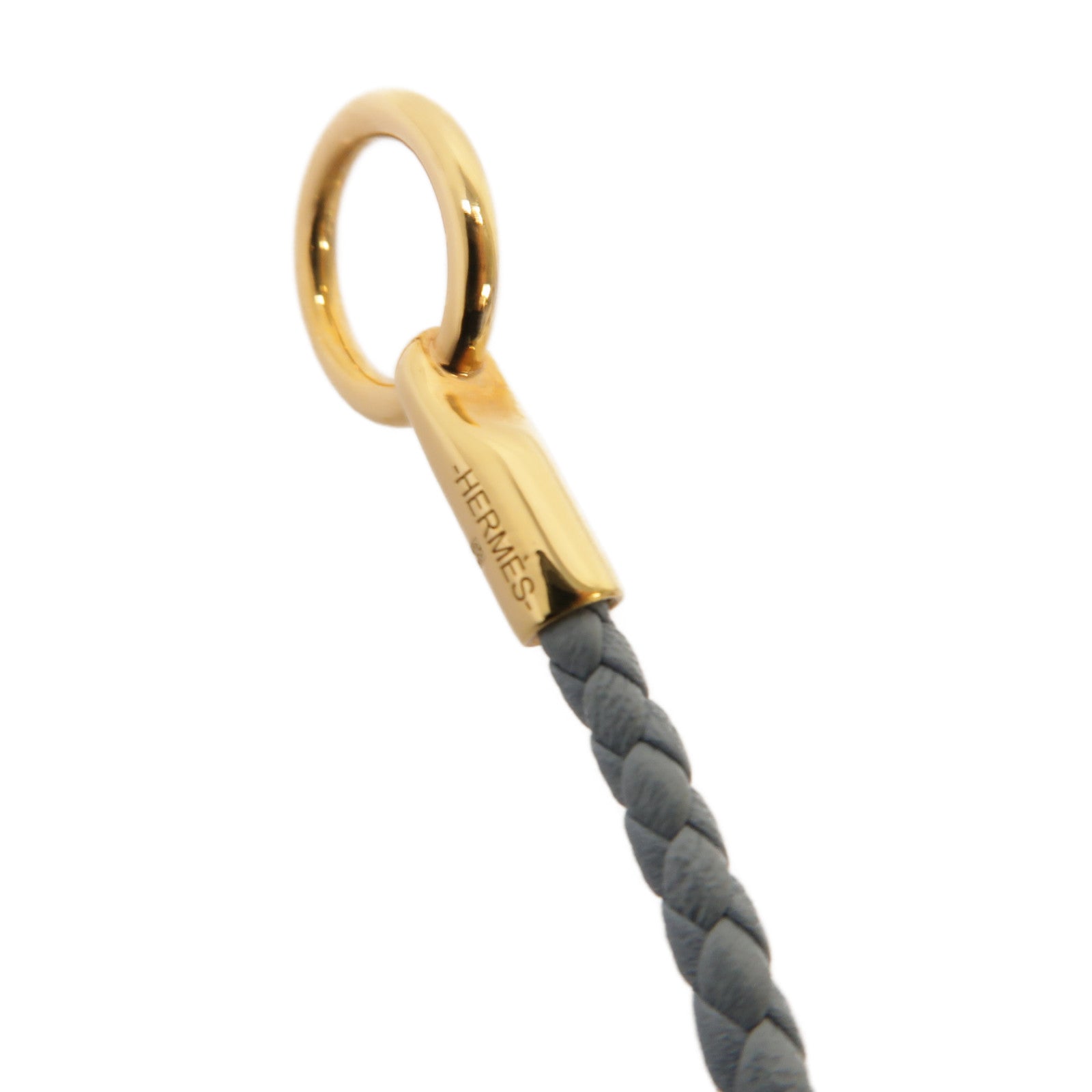 HERMES 牛皮皮革Glenan Bracelet金扣手鐲灰色