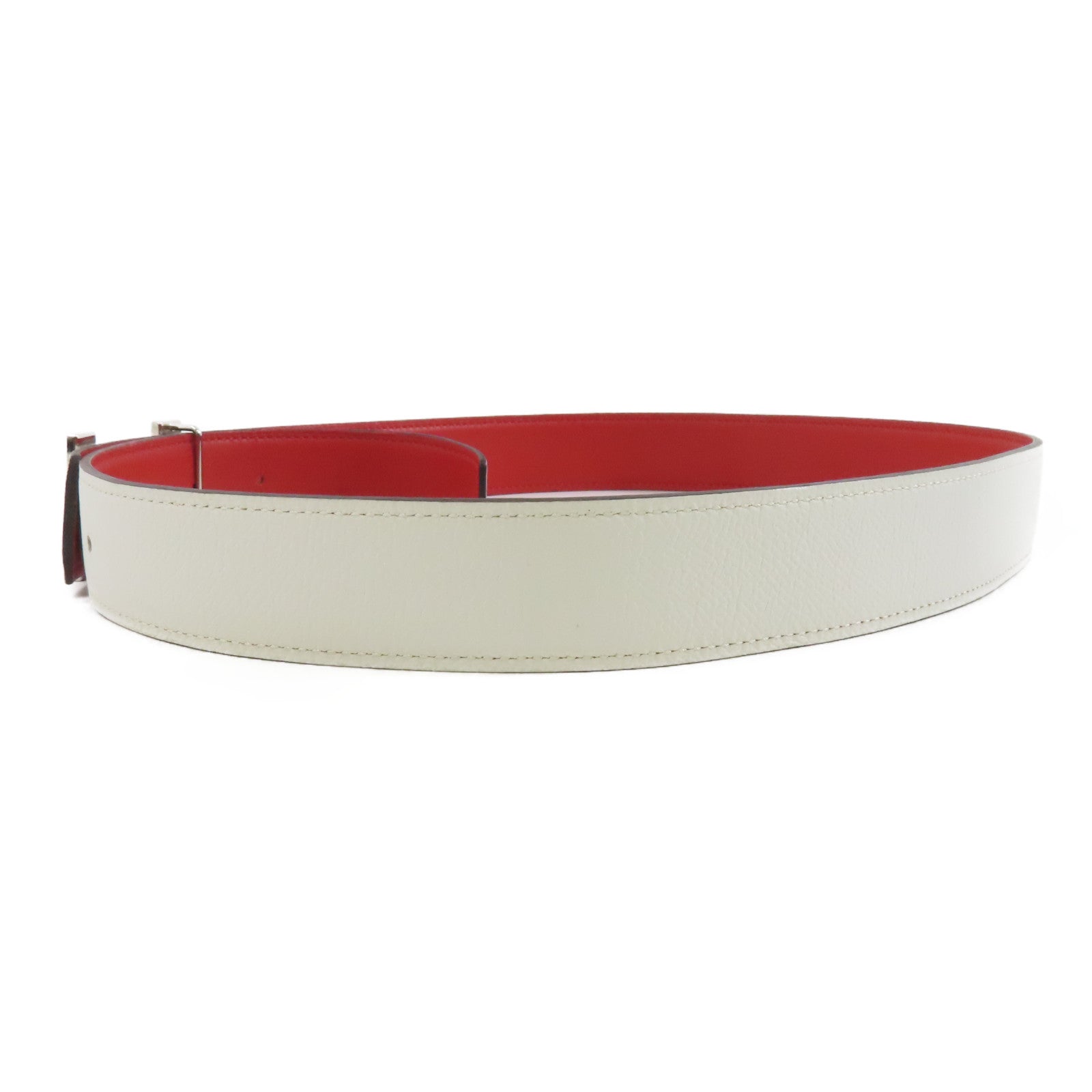 HERMES Epsom皮革H Belt 85cm銀扣皮帶白色
