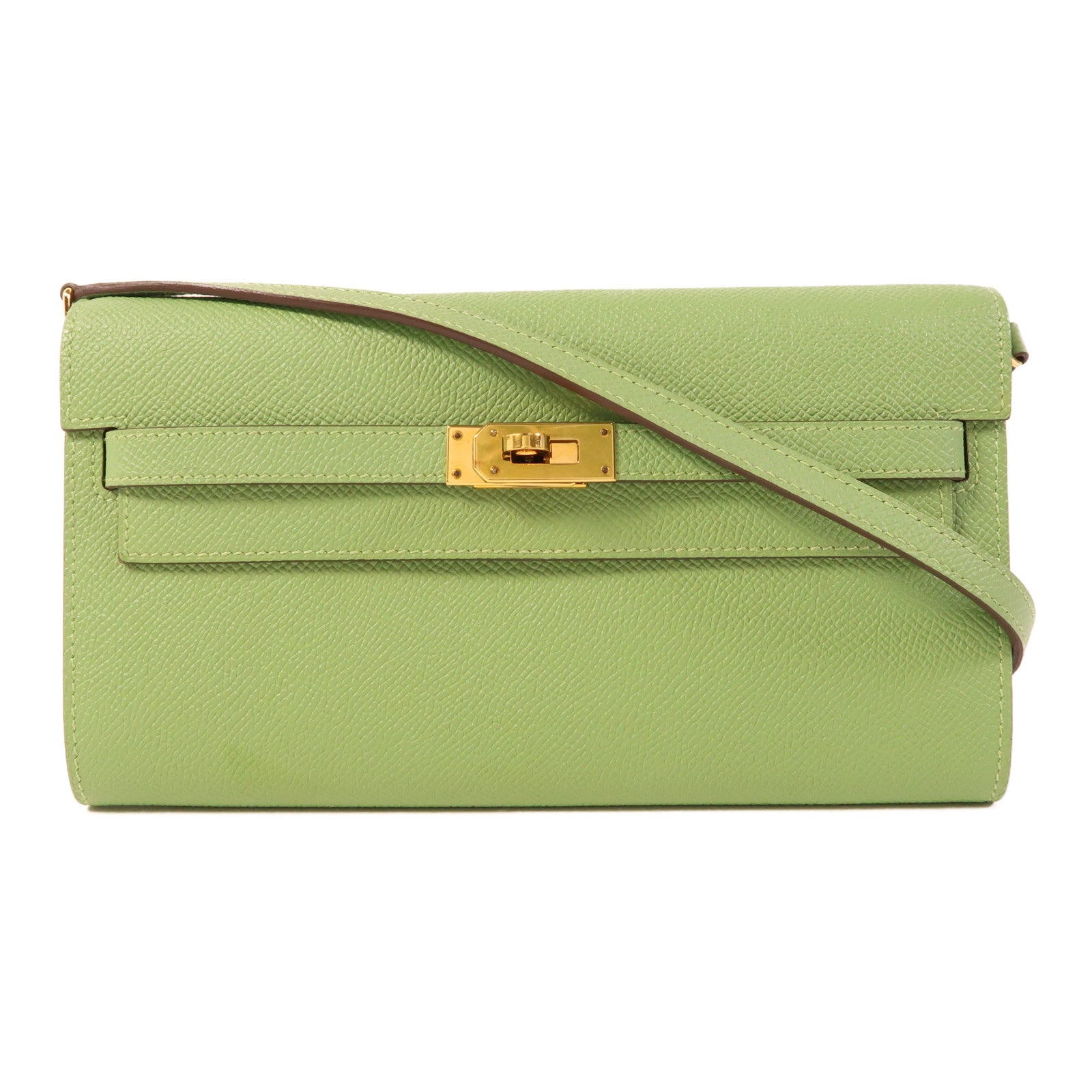 HERMES Epsom皮革Kelly To Go金扣肩背袋Vert Criquet