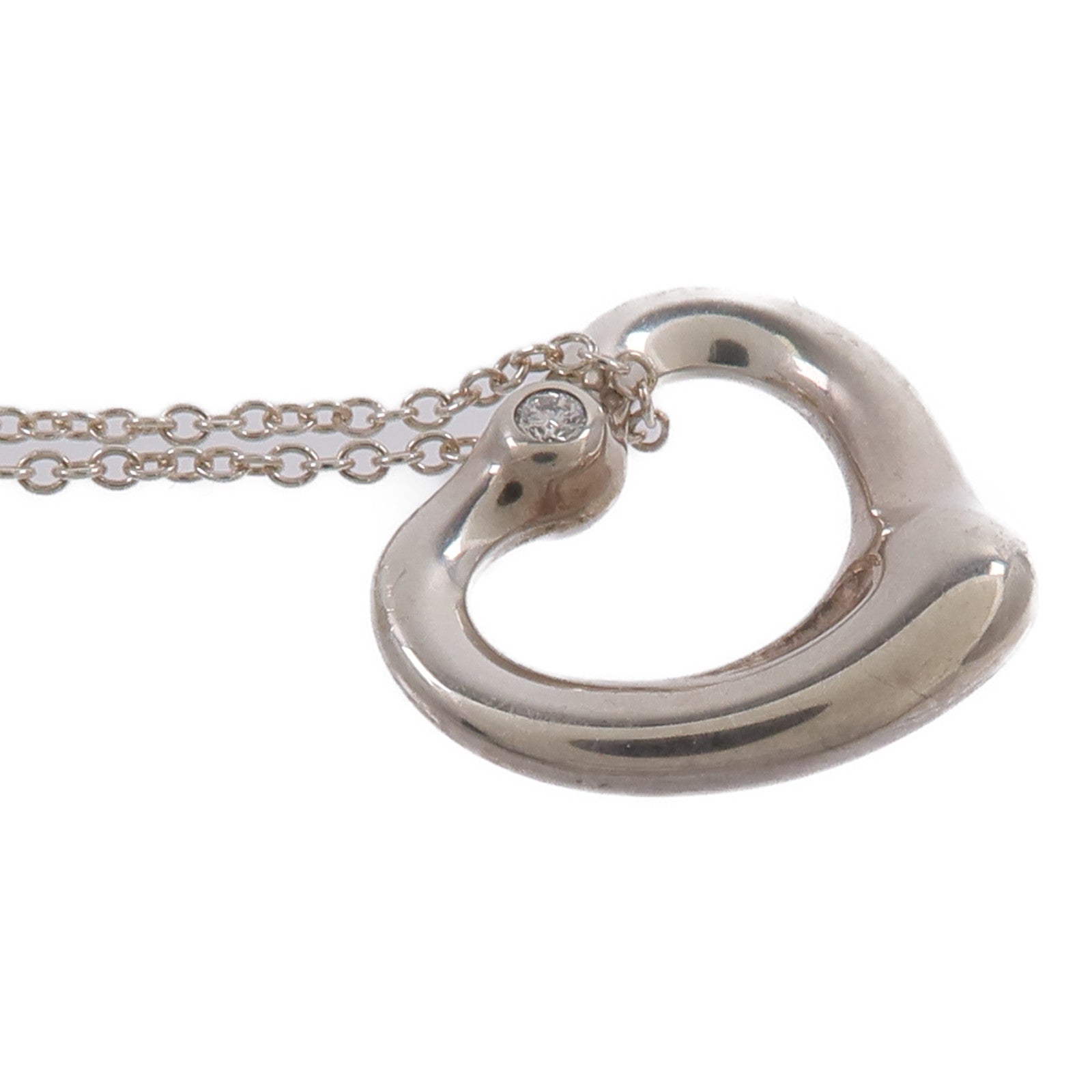 TIFFANY＆CO 925純銀Open Heart Pendant With Diamond SM鑽石項鍊
