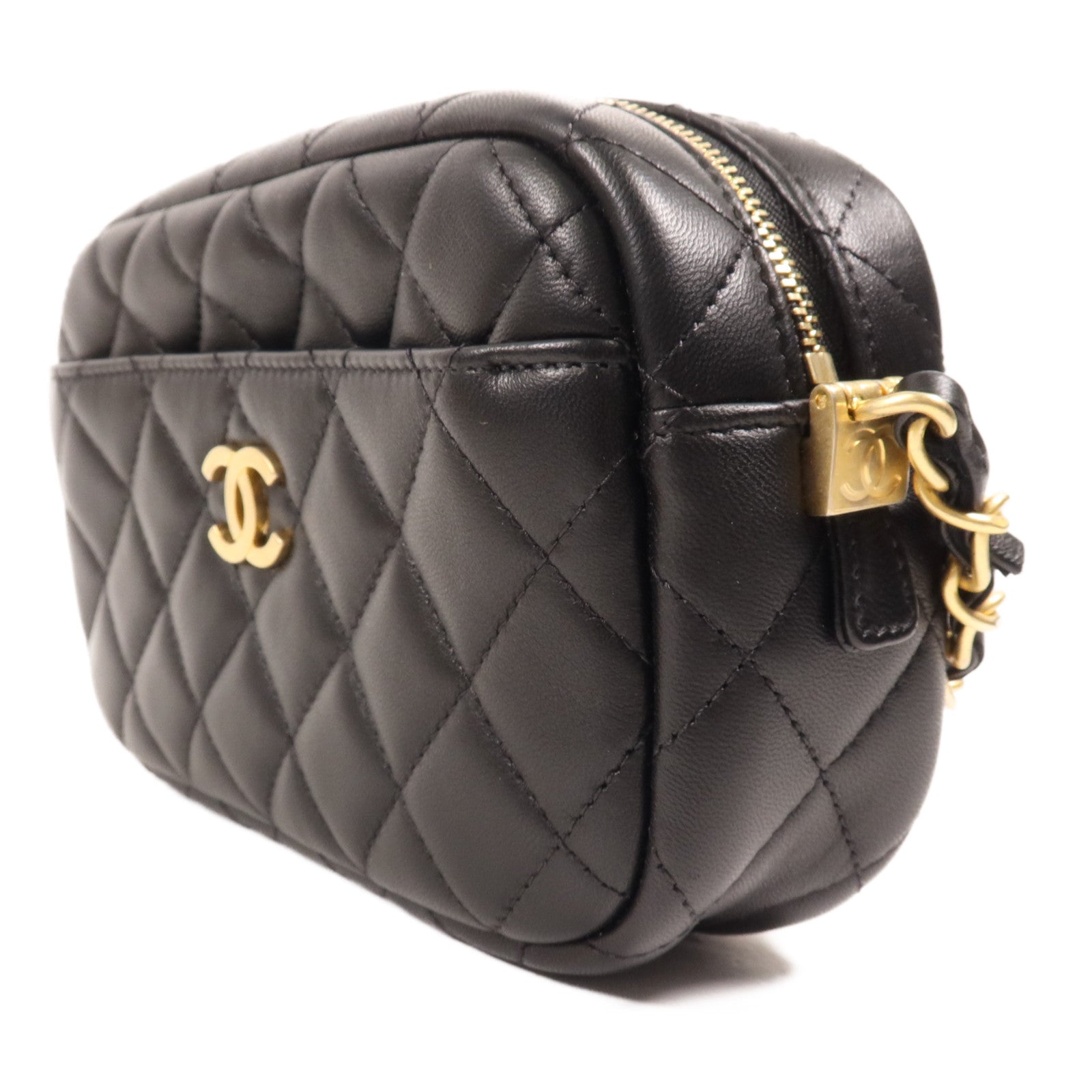 CHANEL 羊皮皮革Chain Shoulder金扣鏈帶肩背袋