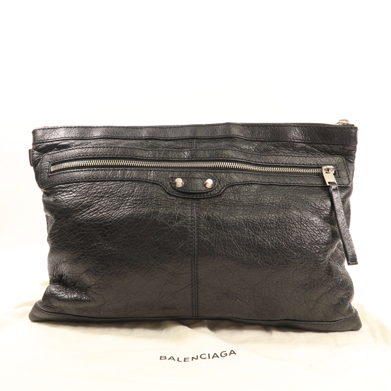 BALENCIAGA 牛皮皮革Pouch銀扣手拿包