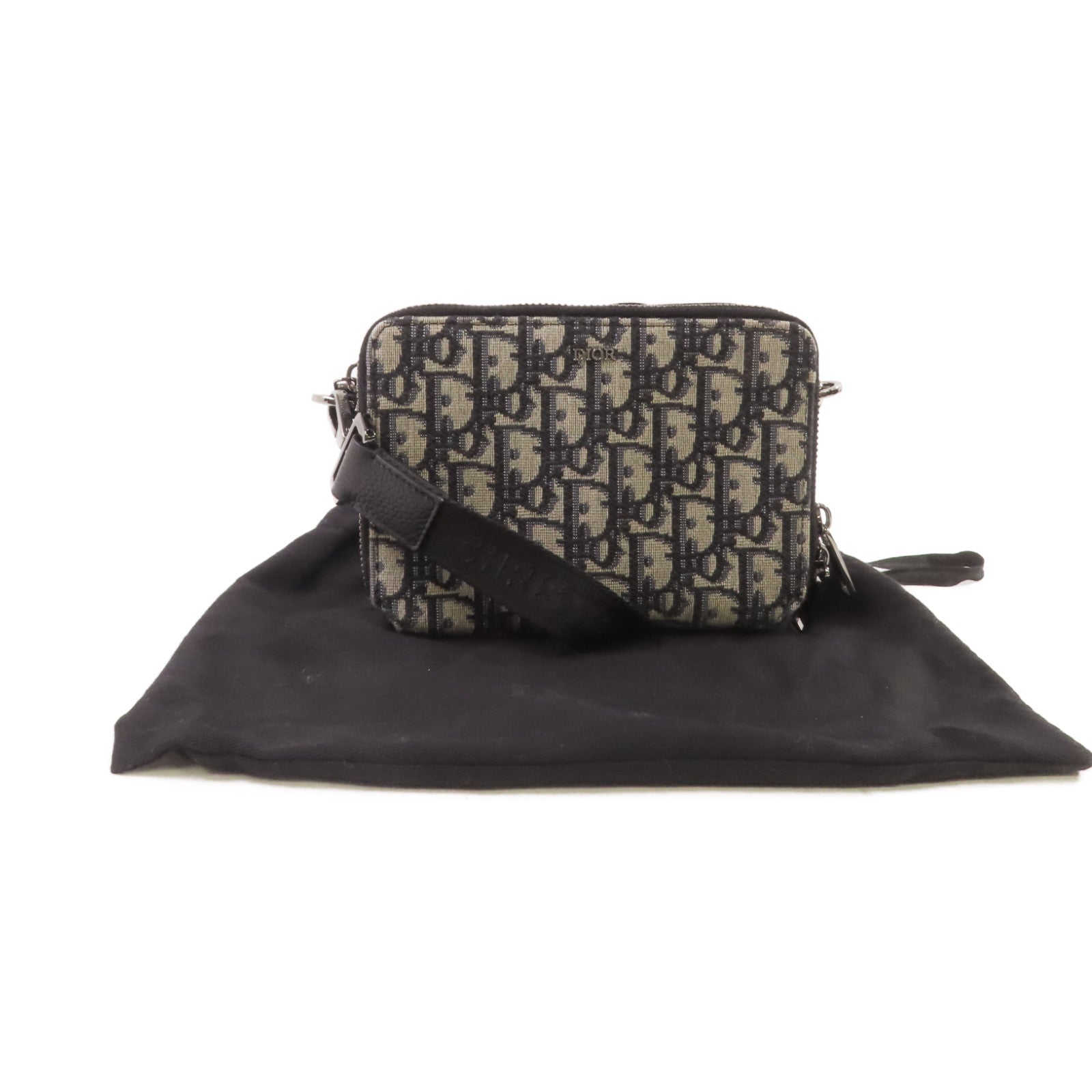 Dior Oblique帆布Zipped Pouch With Shoulder Bag銀扣肩背袋啡色/藍色