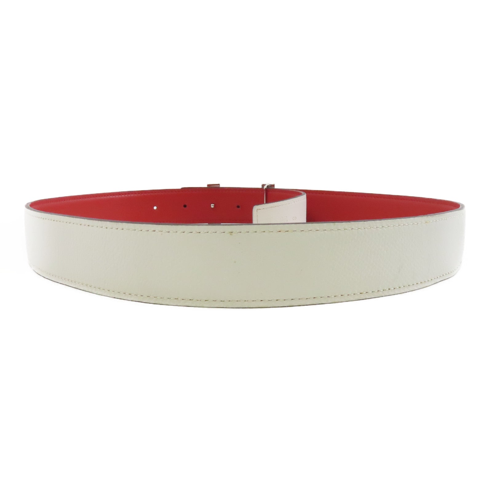 HERMES Epsom皮革H Belt 85cm銀扣皮帶白色