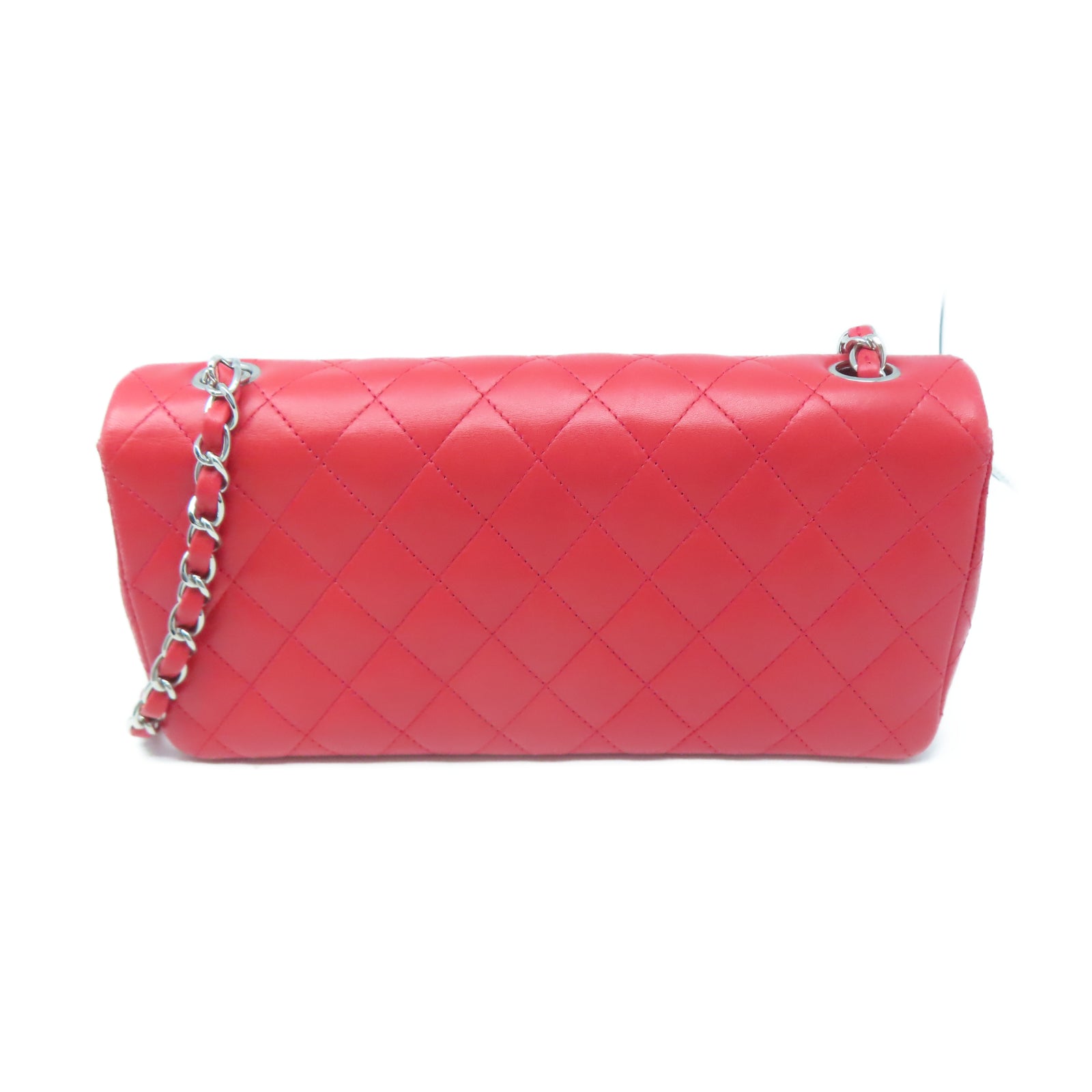 CHANEL 【清倉大減價】菱格牛皮皮革Shoulder Bag銀扣鏈帶肩背袋紅色