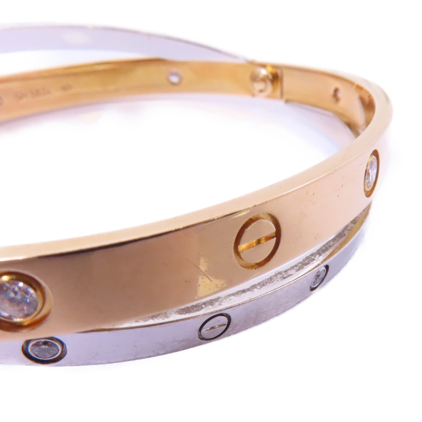 CARTIER 18K玫瑰金/白金Double Love Bracelet 12P Diamond鑽石手鐲