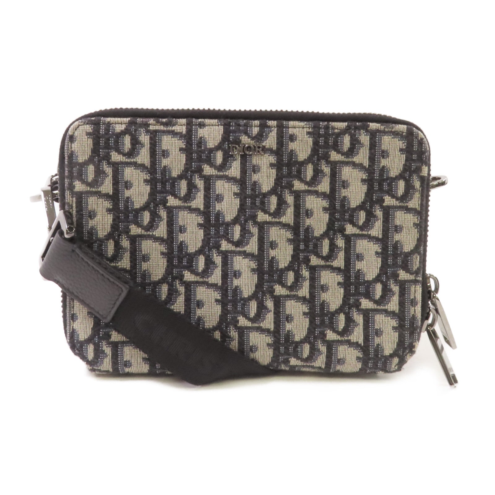 Dior Oblique帆布Zipped Pouch With Shoulder Bag銀扣肩背袋啡色/藍色
