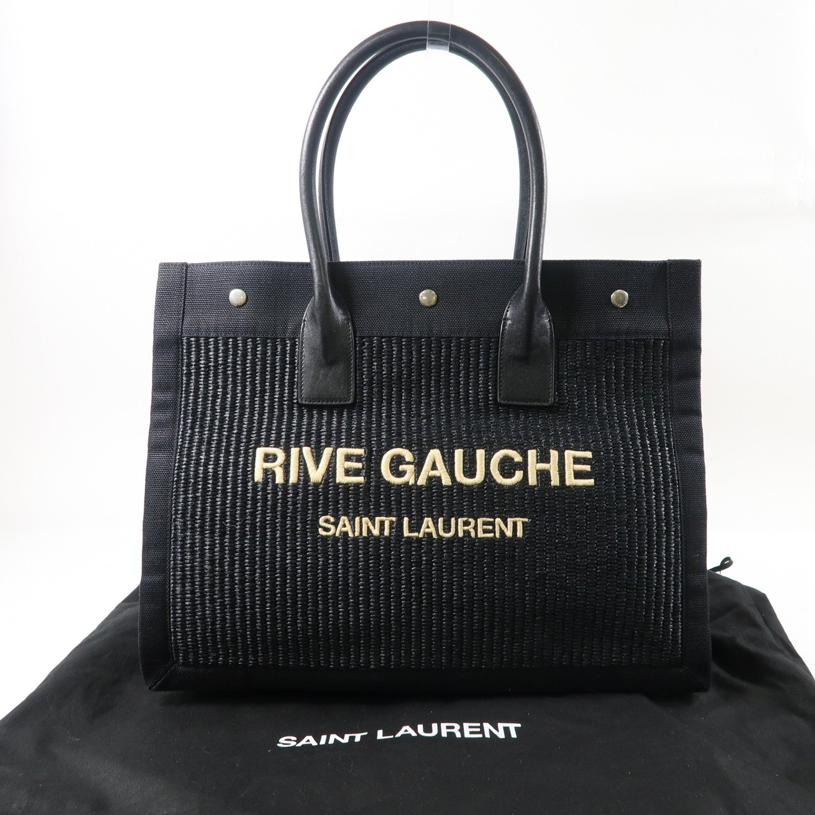 SAINT LAURENT 帆布Rive Gauche Tote銀扣手挽袋黑色
