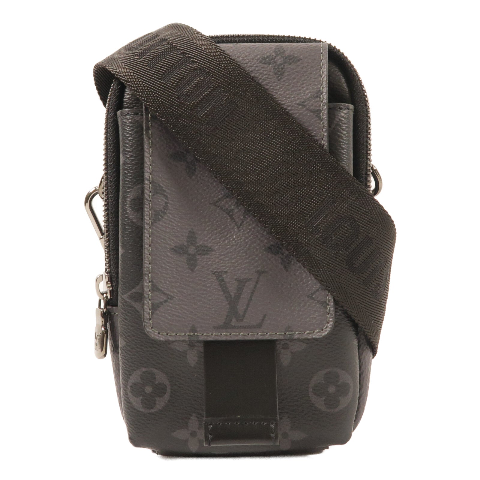 LOUIS VUITTON Monogram Eclipse Double Phone Pouch銀扣肩背袋