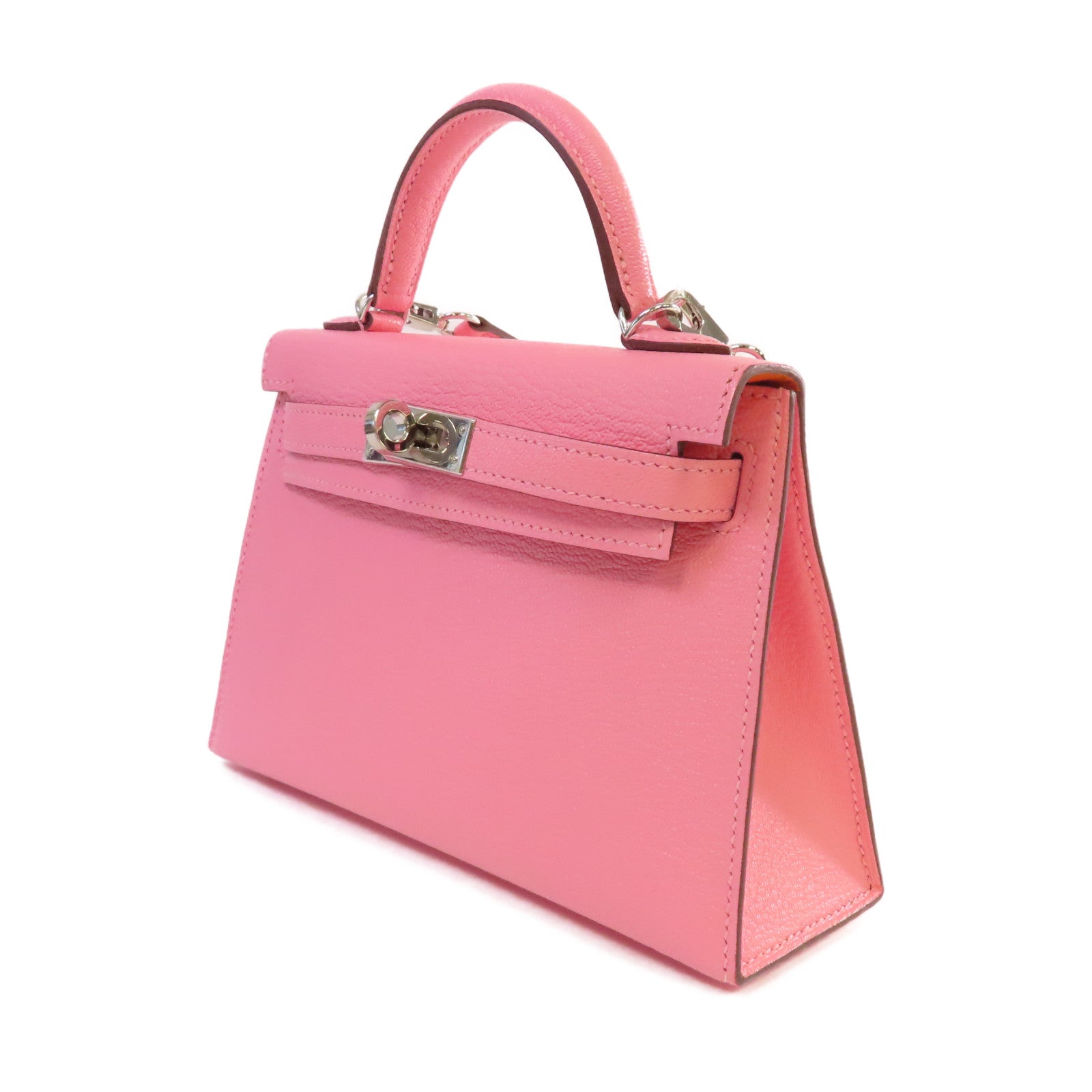 HERMES Chevre皮革Mini Kelly 2 2Way Shoulder Bag銀扣手挽肩背兩用袋Rose Confetti糖果粉色/Orange橙色