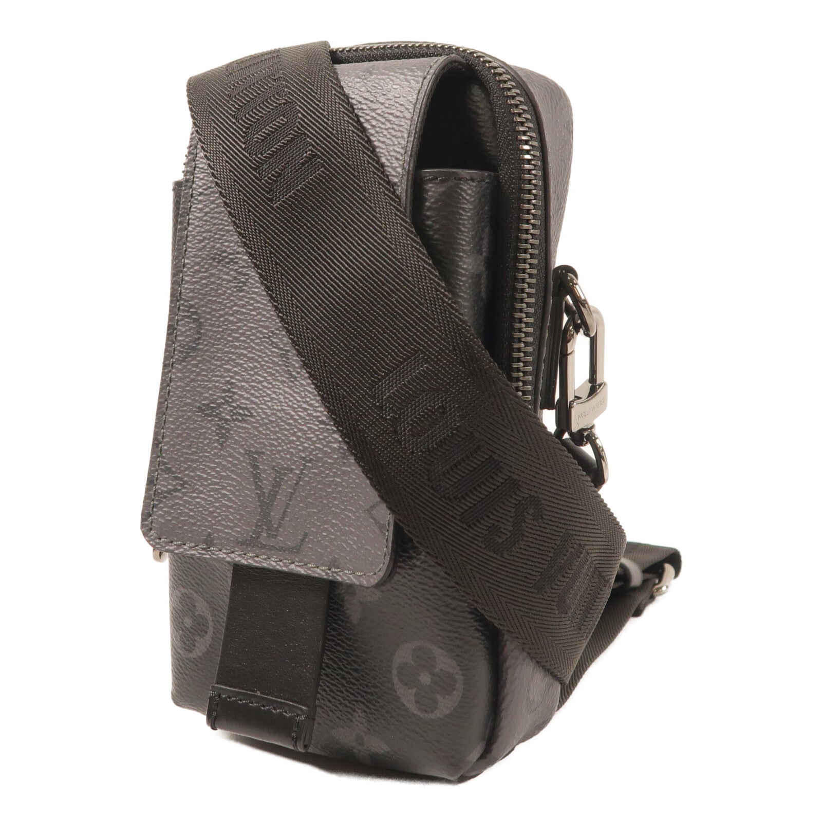 LOUIS VUITTON Monogram Eclipse Double Phone Pouch銀扣肩背袋