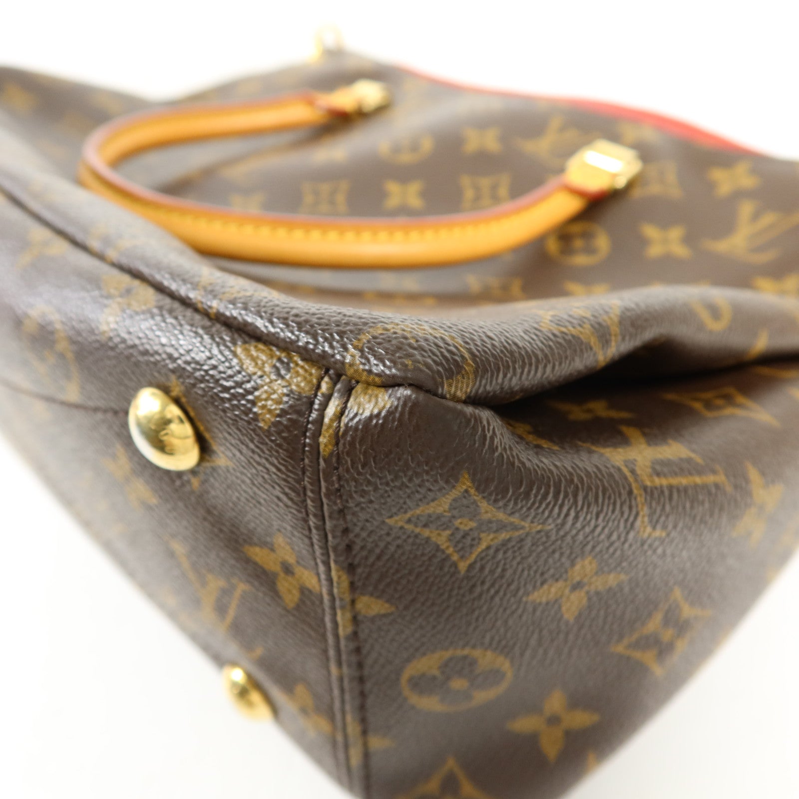 LOUIS VUITTON Monogram Pallas金扣手挽肩背兩用袋棕色/紅色