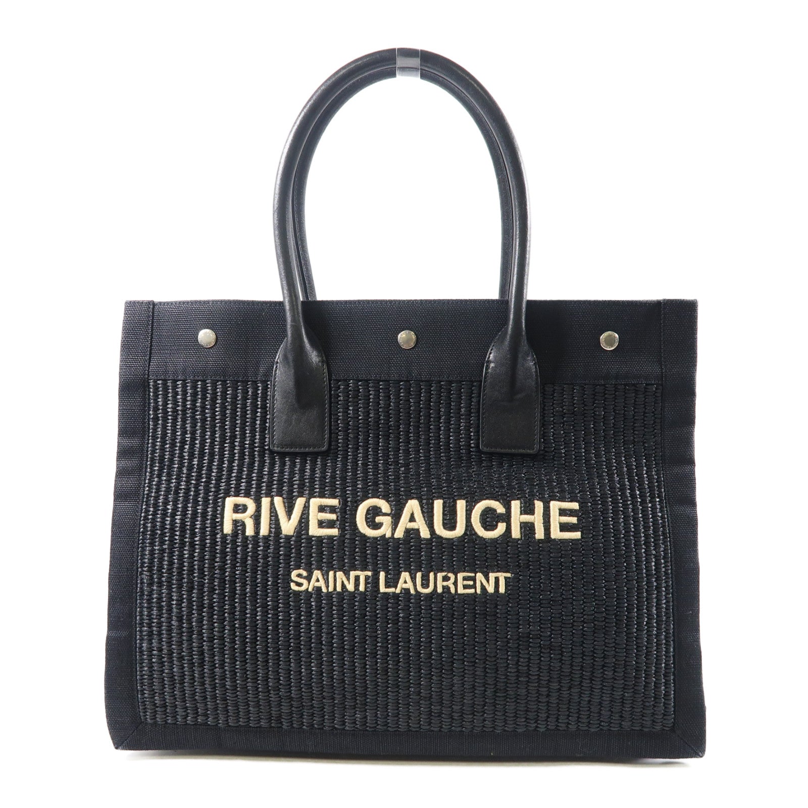 SAINT LAURENT 帆布Rive Gauche Tote銀扣手挽袋黑色