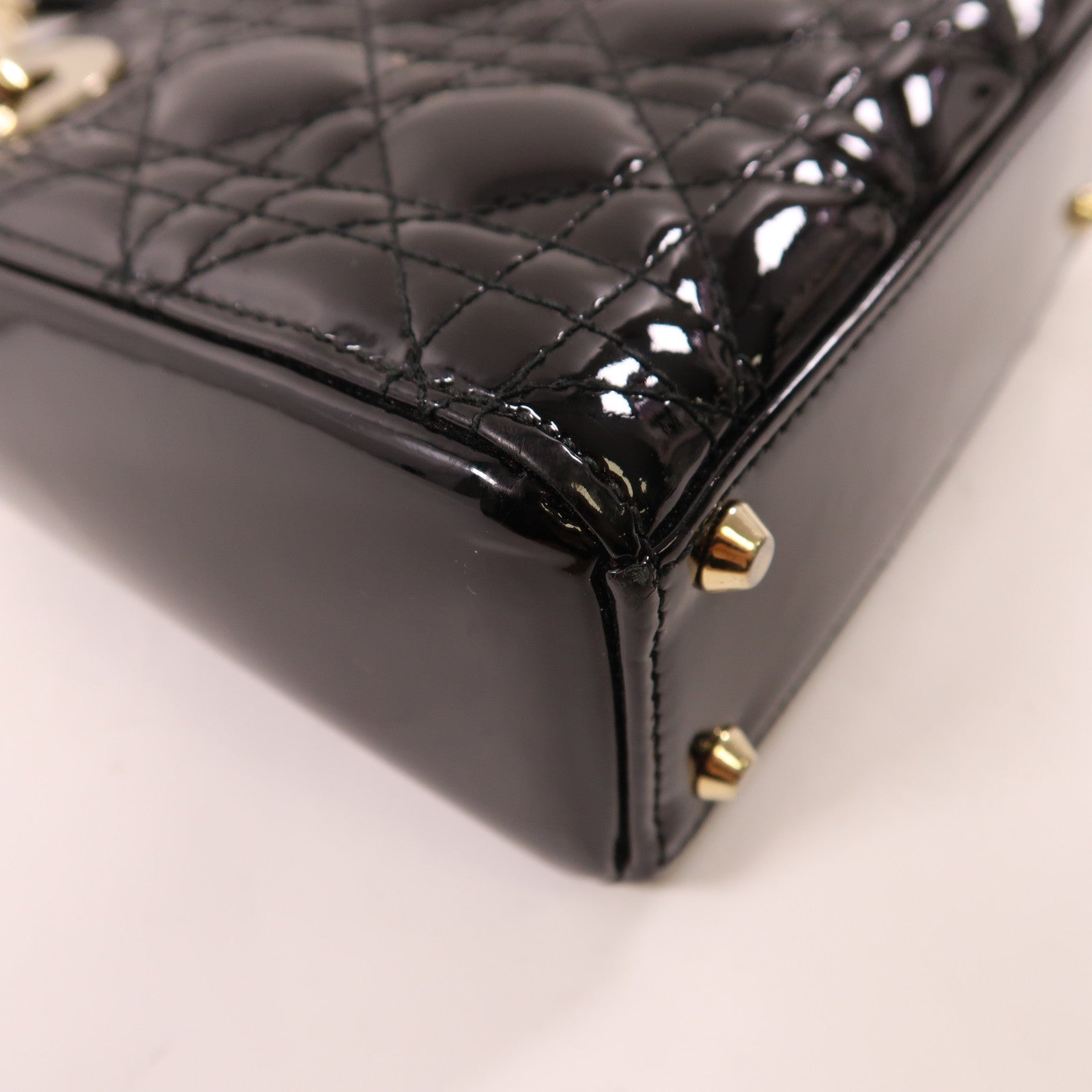 Dior 漆皮皮革Mini Lady Dior金扣鏈帶手挽肩背兩用袋