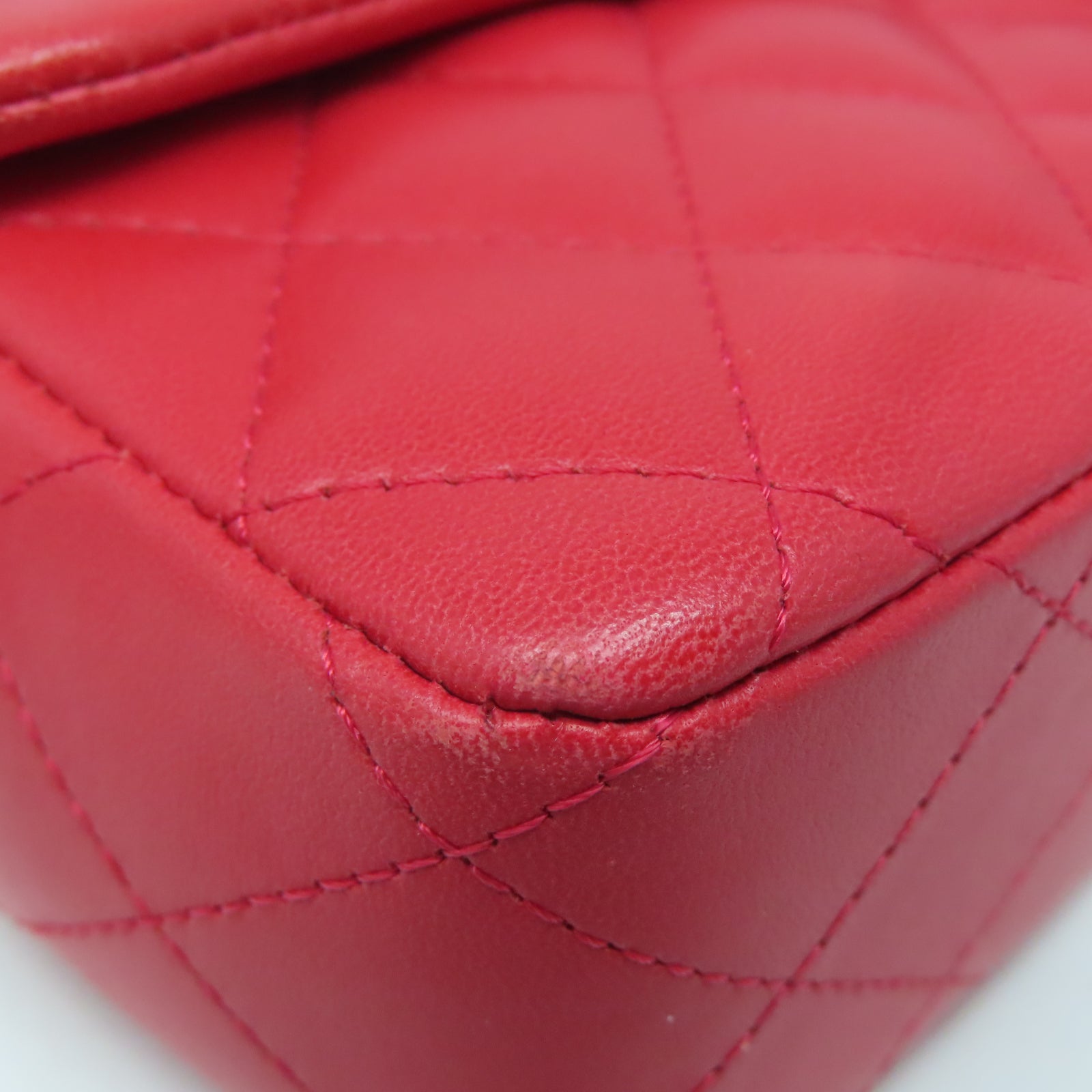CHANEL 【清倉大減價】菱格牛皮皮革Shoulder Bag銀扣鏈帶肩背袋紅色