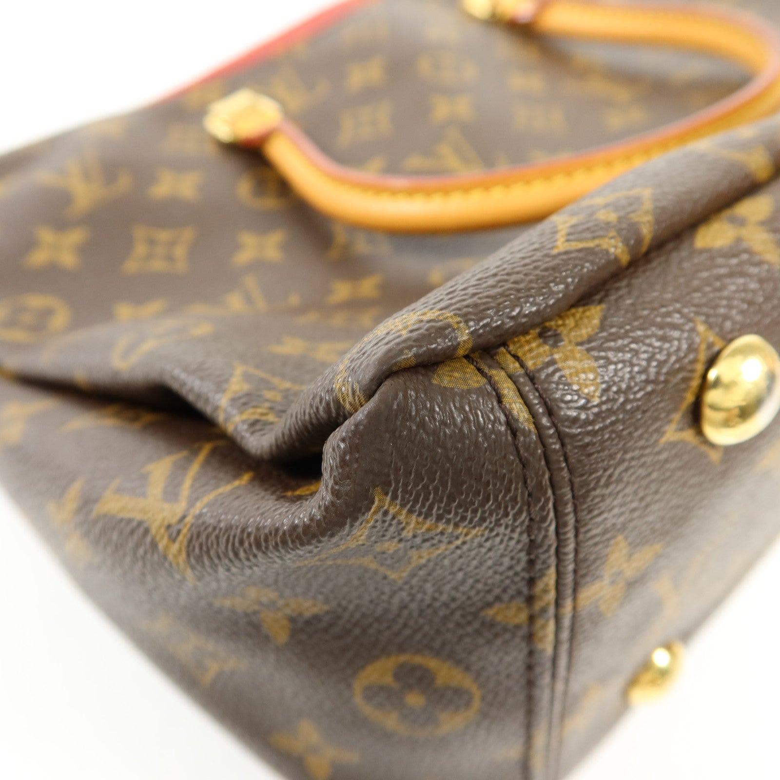 LOUIS VUITTON Monogram Pallas金扣手挽肩背兩用袋棕色/紅色