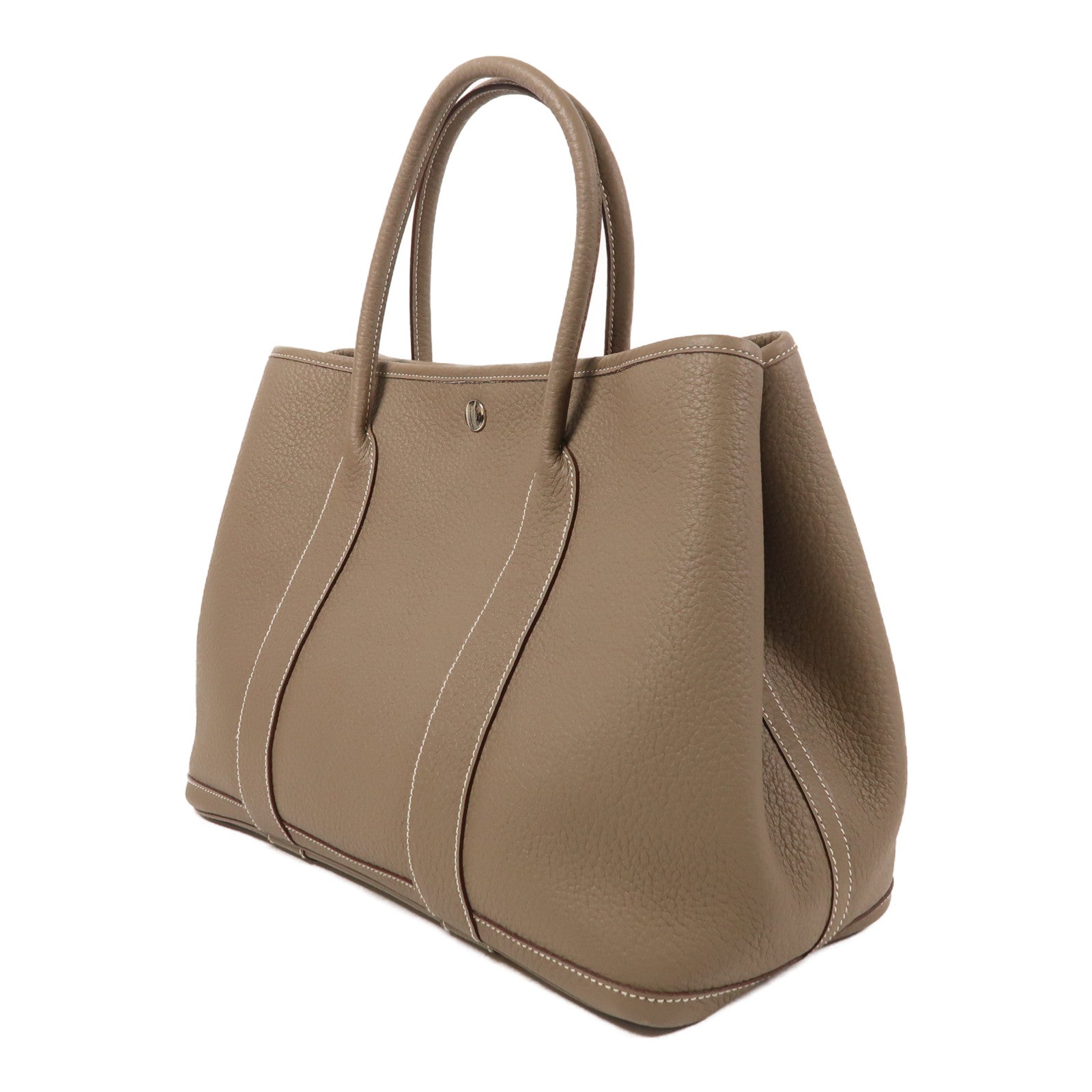 HERMES Negonda皮革Garden Party PM銀扣手挽袋Etoupe