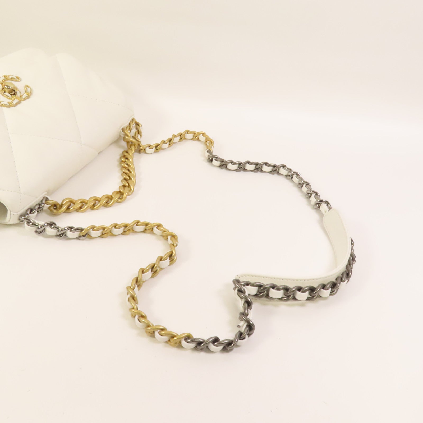 CHANEL 牛皮皮革 Chanel 19 Small金扣鏈帶手挽肩背兩用袋