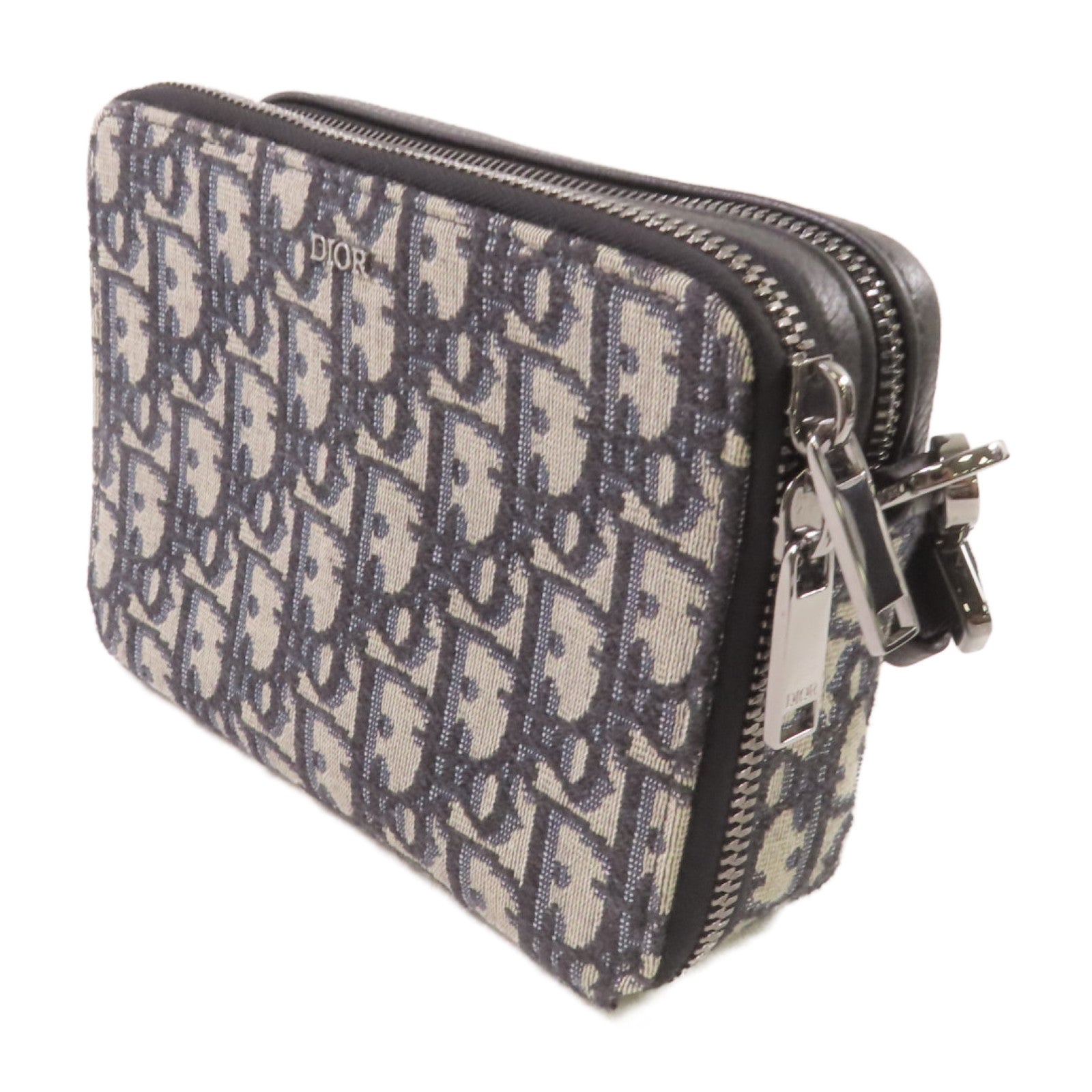 Dior Oblique帆布Zipped Pouch With Shoulder Bag銀扣肩背袋啡色/藍色
