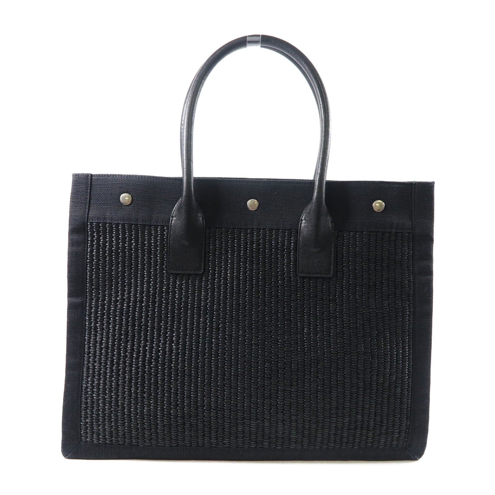SAINT LAURENT 帆布Rive Gauche Tote銀扣手挽袋黑色