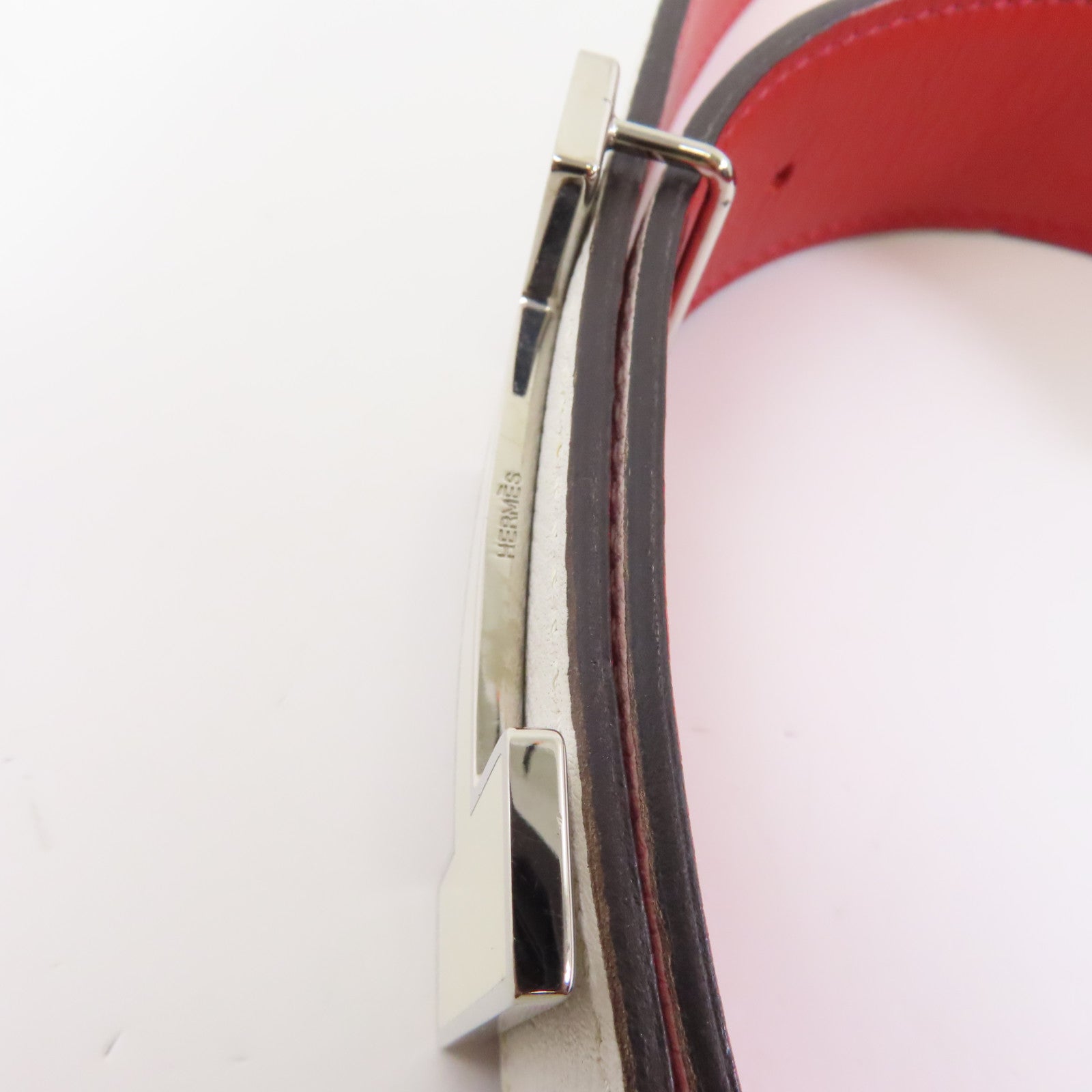 HERMES Epsom皮革H Belt 85cm銀扣皮帶白色
