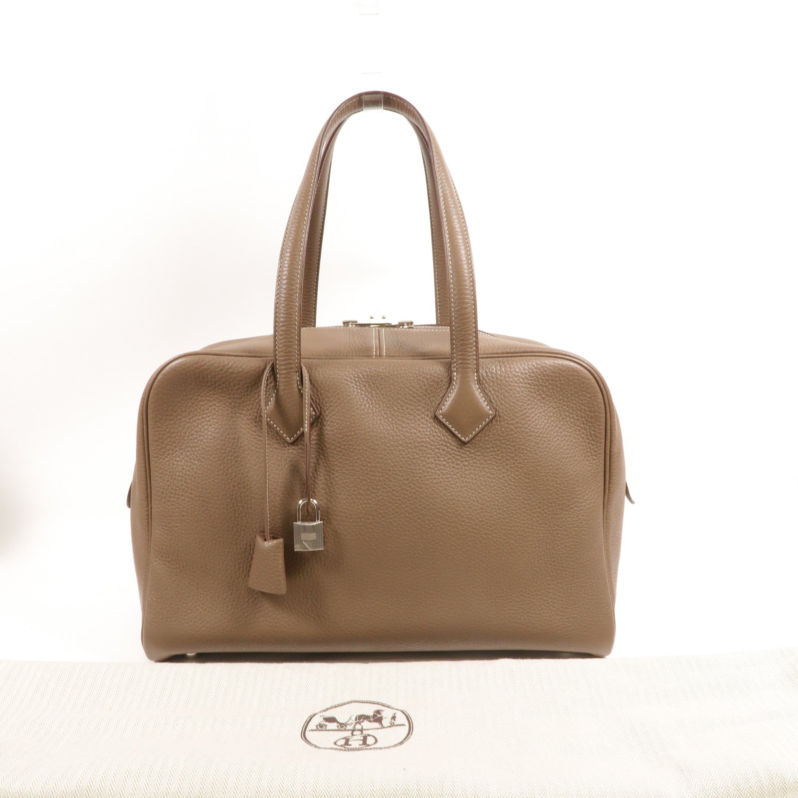 HERMES Clemence皮革Victoria 35手挽袋Etoupe