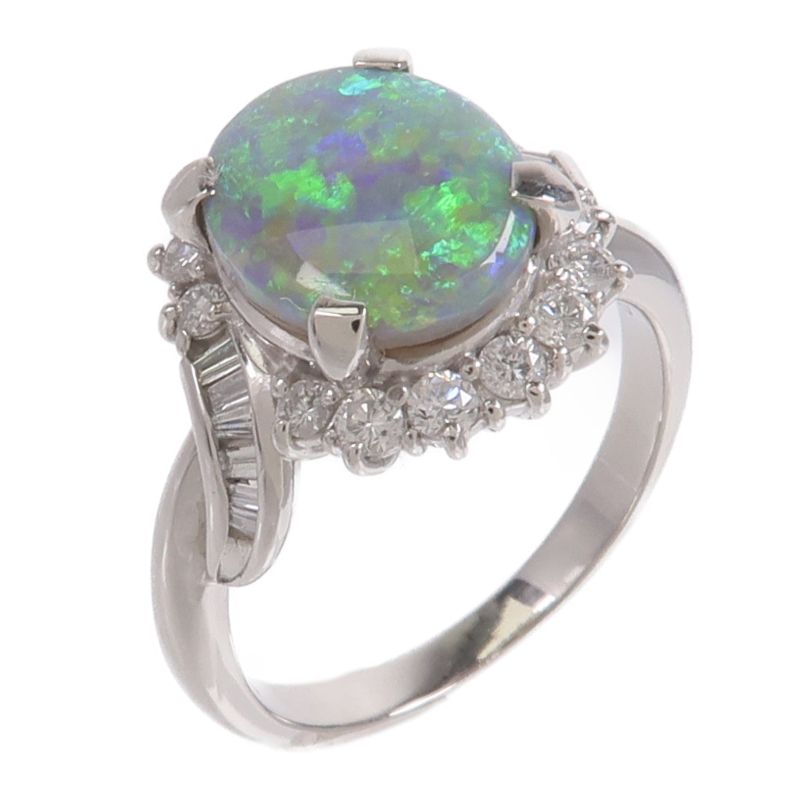 JEWELRY PT900鉑金Black Opal Diamond Ring蛋白石/鑽石戒指