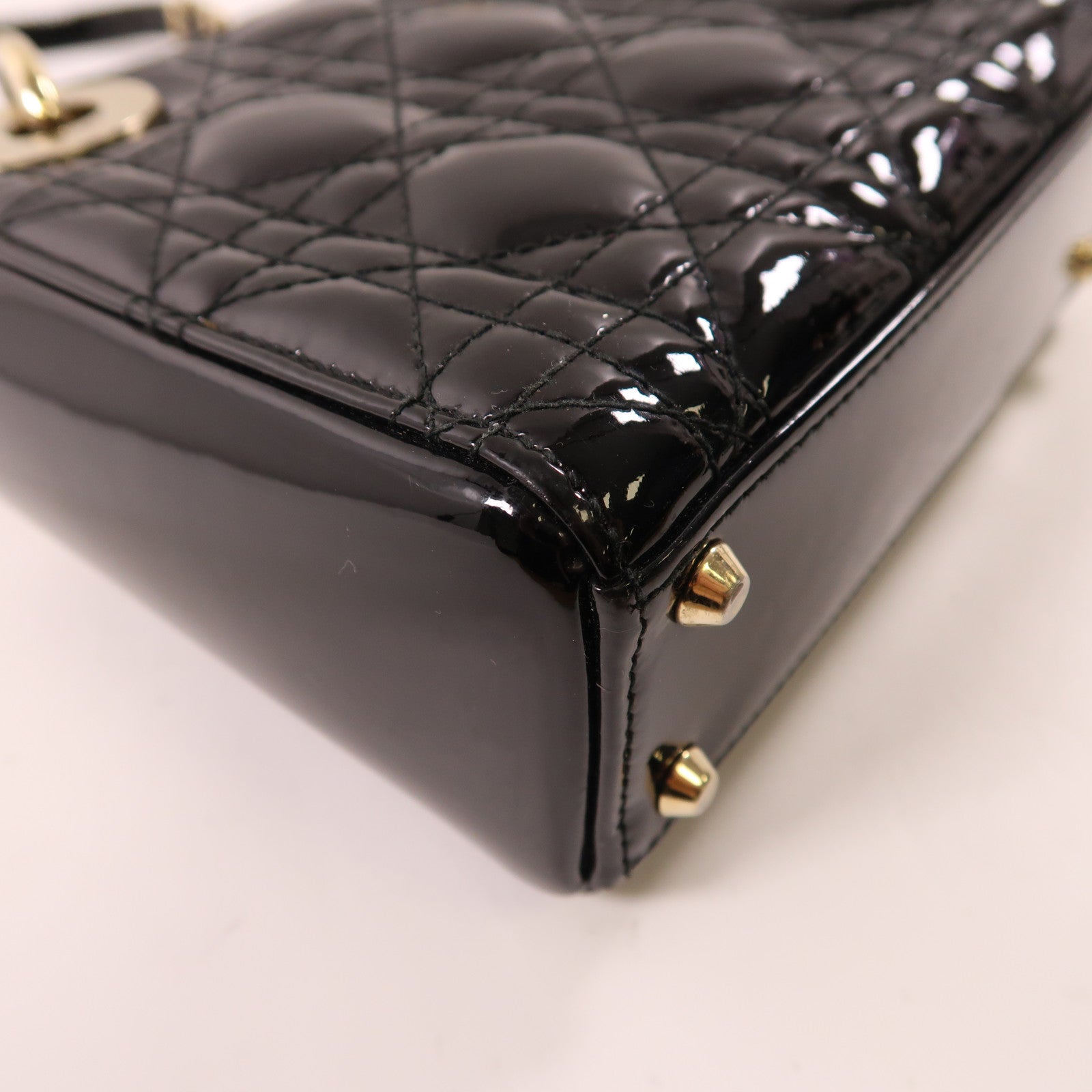 Dior 漆皮皮革Mini Lady Dior金扣鏈帶手挽肩背兩用袋
