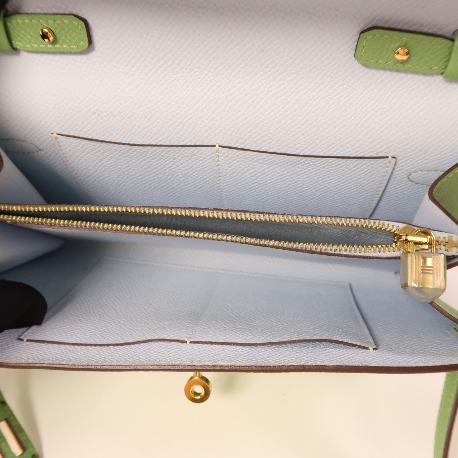 HERMES Epsom皮革Kelly To Go金扣肩背袋Vert Criquet